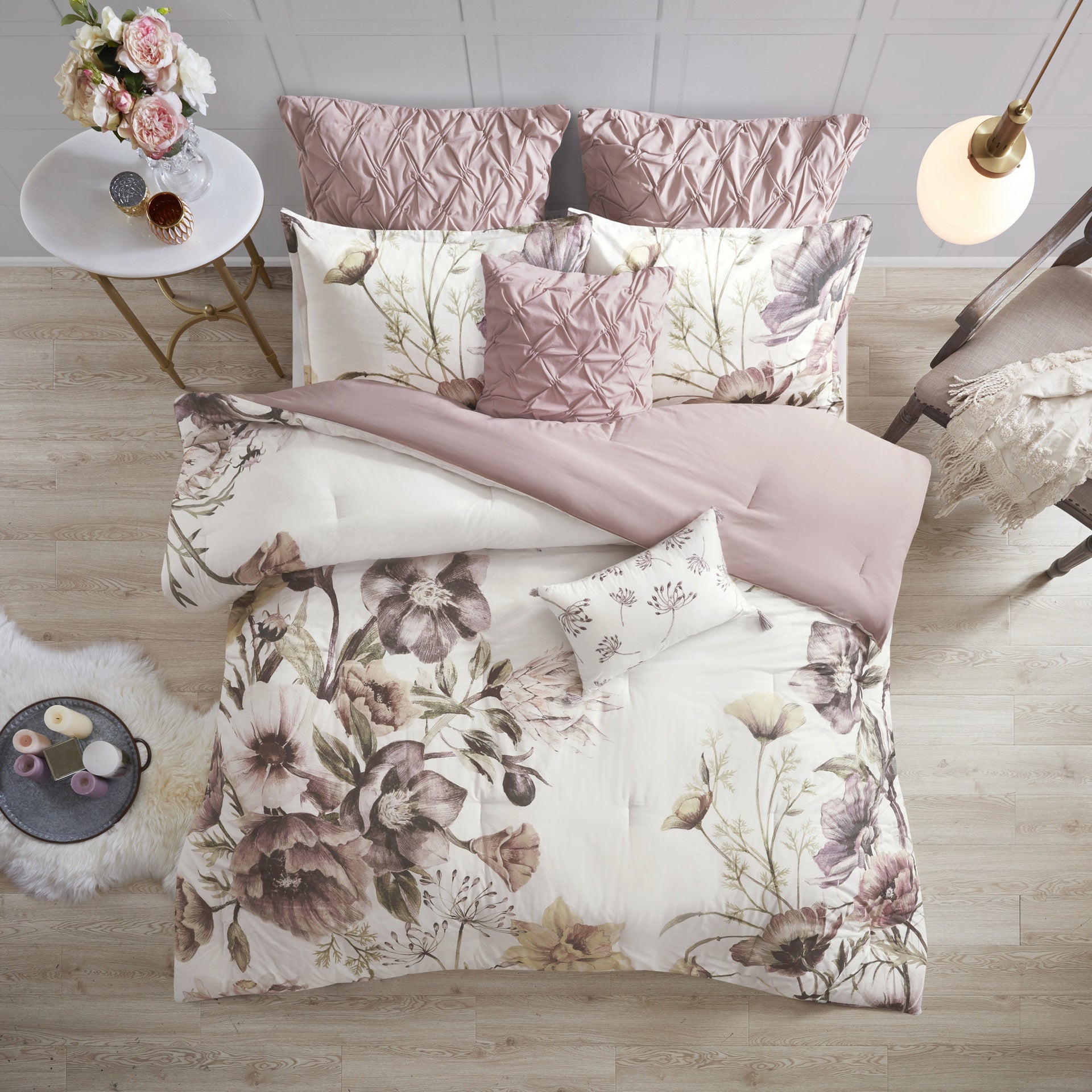 8 Piece Cotton Printed Comforter Set Blush Cal King