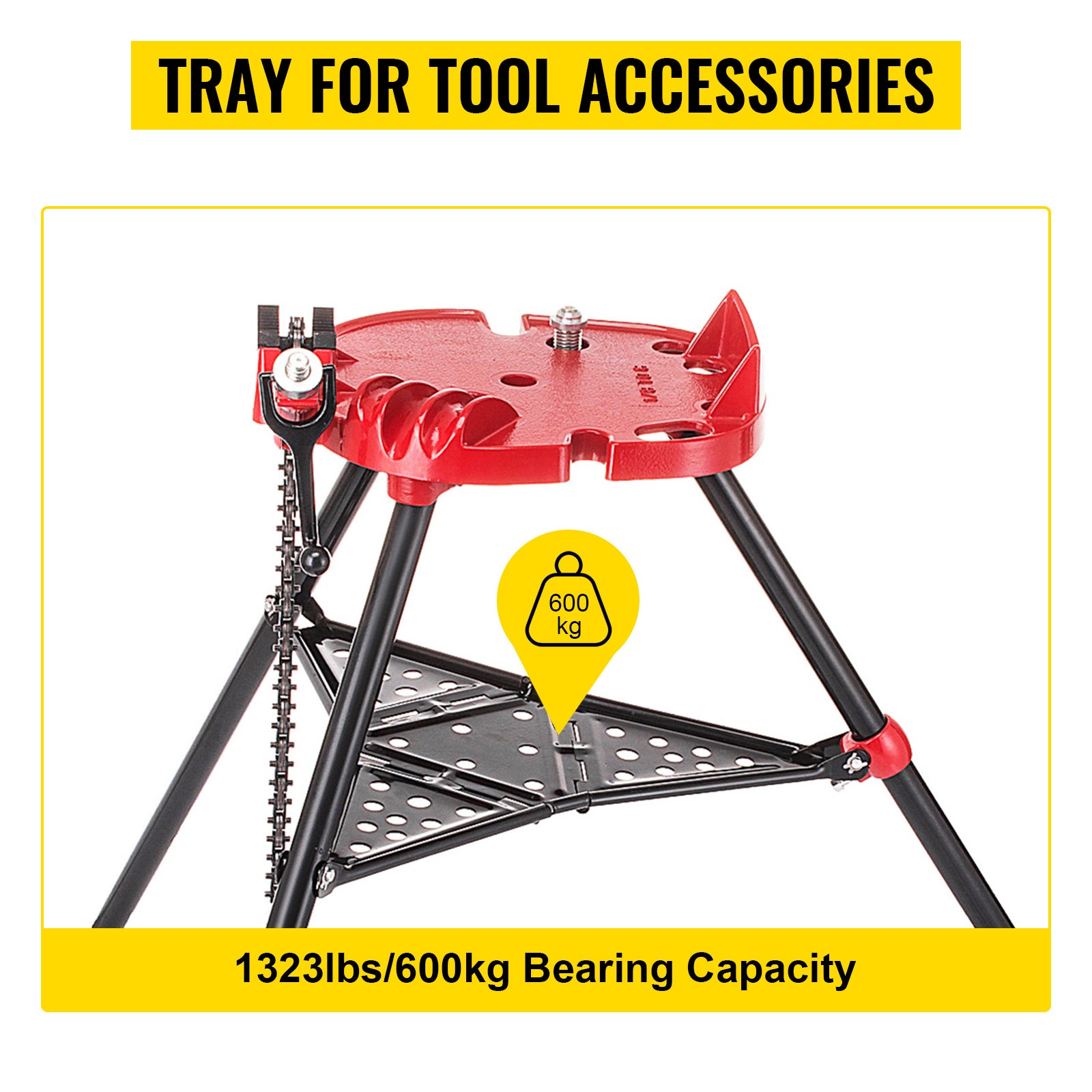 6" Tripod Pipe Chain Vise Stand w/ Steel Legs & Rubber Mounts bib