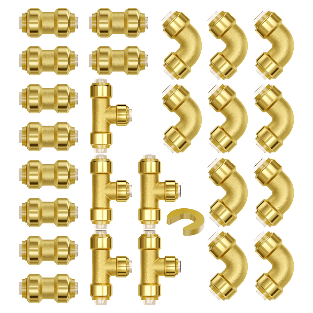 Pipe Fittings 1/2" 25PCS (Straight,Elbows,Tees) Push-Fit for Air System