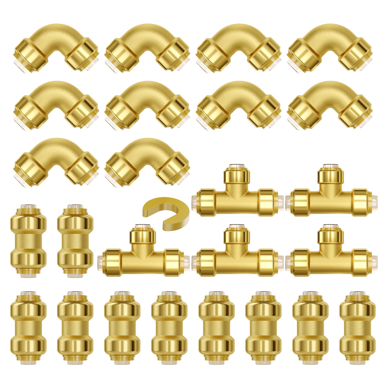 Pipe Fittings 1/2" 25PCS (Straight,Elbows,Tees) Push-Fit for Air System