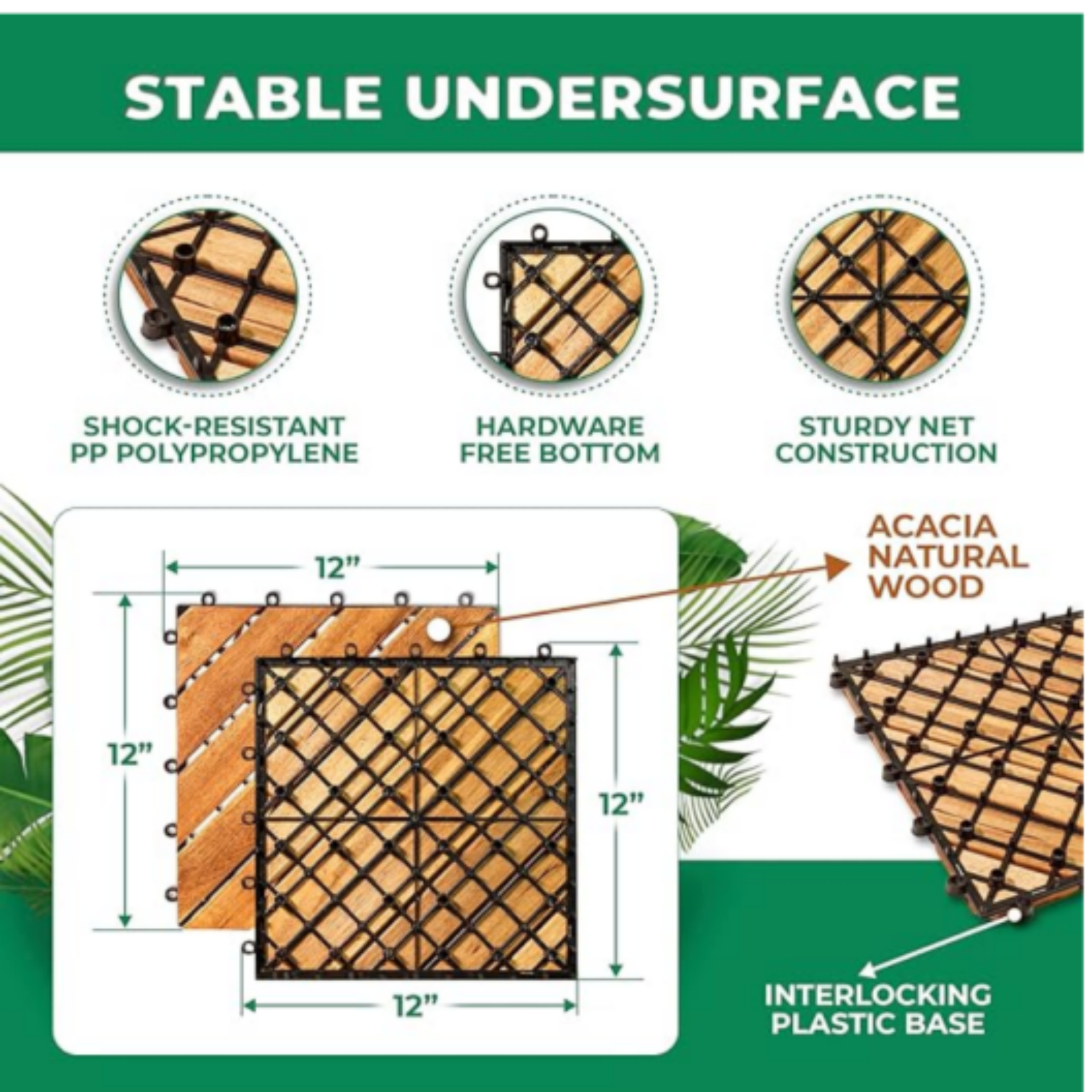 Acacia solid wooddeck tile X08, 10 pack