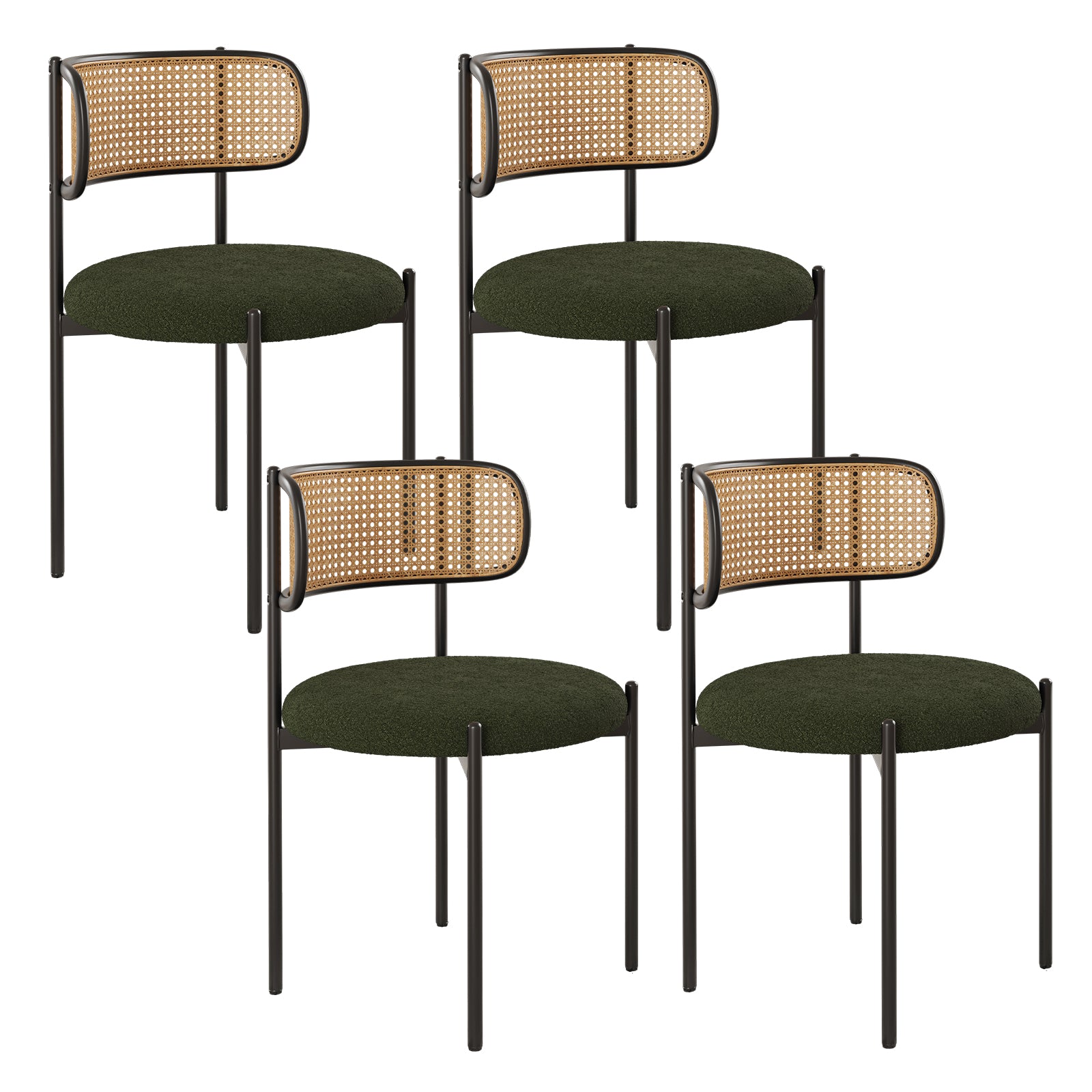 Modern Upholstered Dining Chairs Set of 2,Rattan Back Dining Room Chairs,Accent Kitchen Chairs with Metal Legs