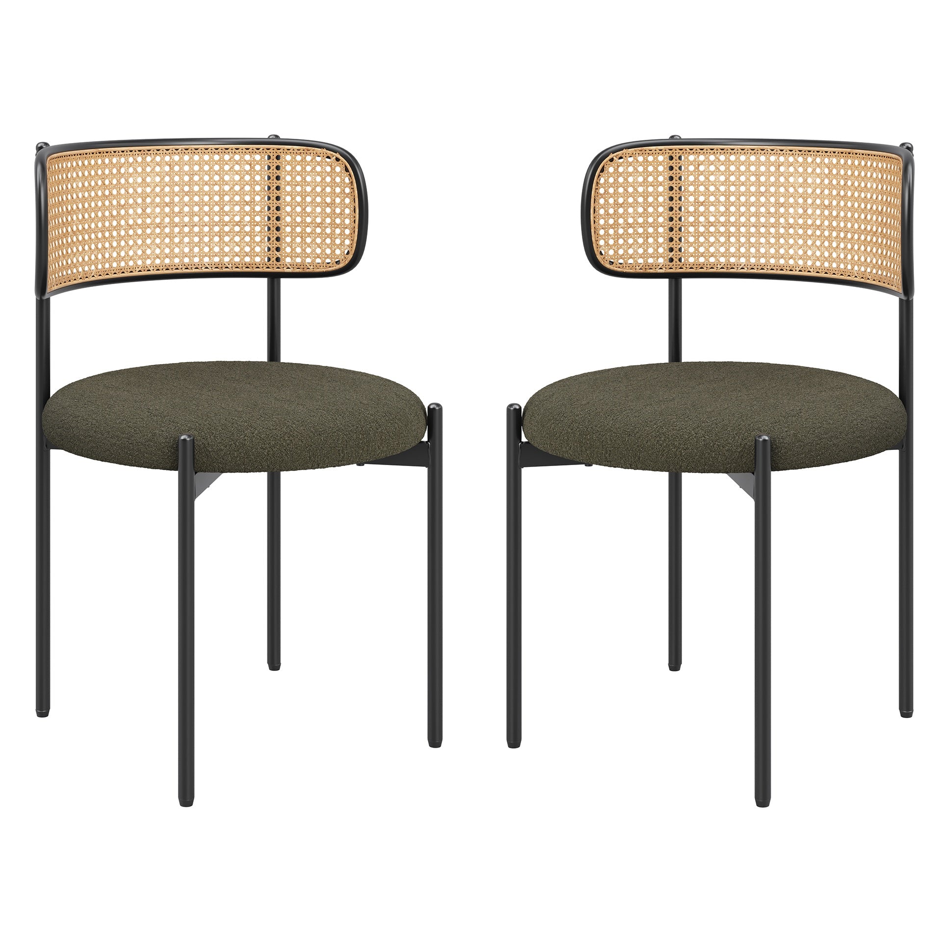 Modern Upholstered Dining Chairs Set of 2,Rattan Back Dining Room Chairs,Accent Kitchen Chairs with Metal Legs