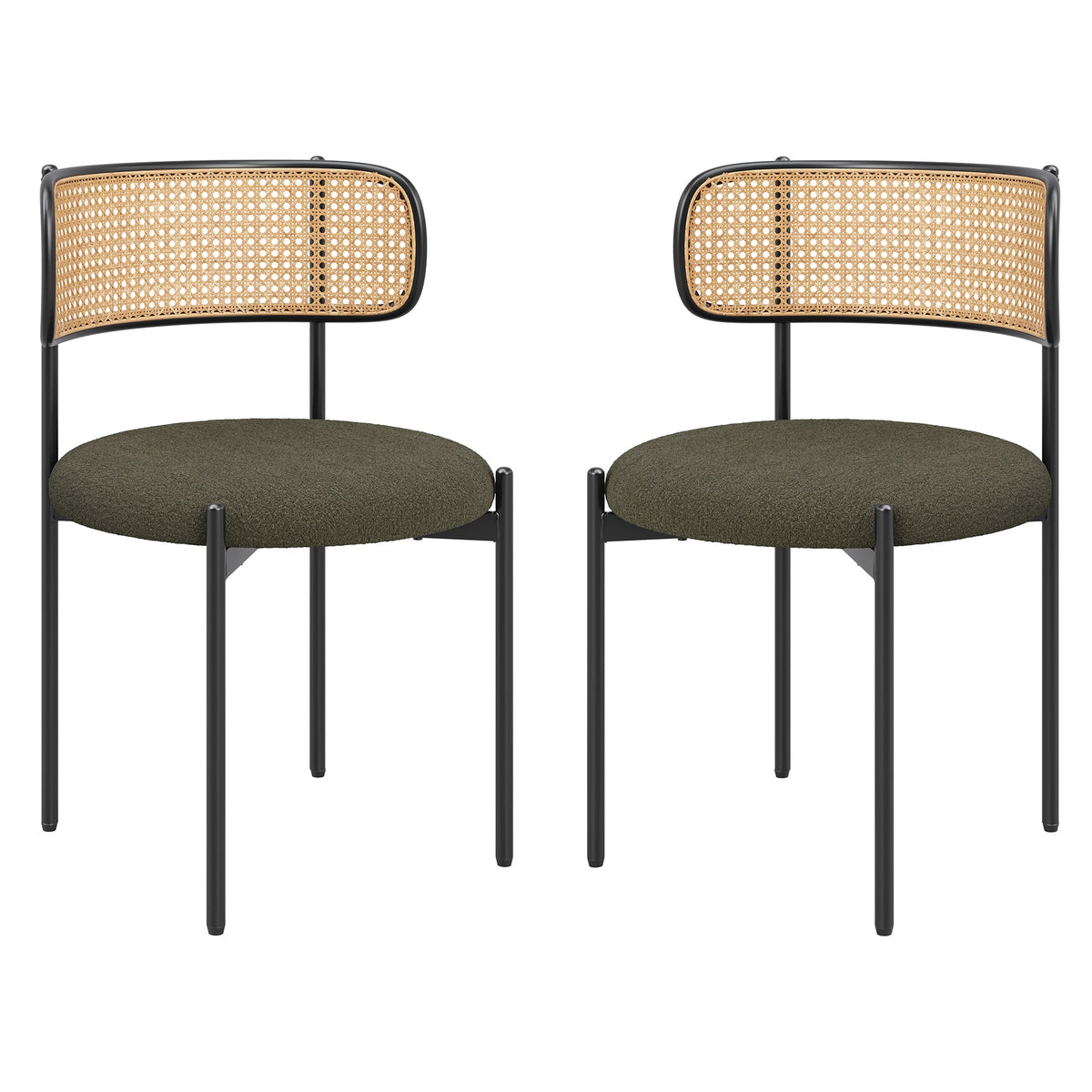 Modern Upholstered Dining Chairs Set of 2,Rattan Back Dining Room Chairs,Accent Kitchen Chairs with Metal Legs
