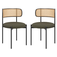 Modern Upholstered Dining Chairs Set of 2,Rattan Back Dining Room Chairs,Accent Kitchen Chairs with Metal Legs