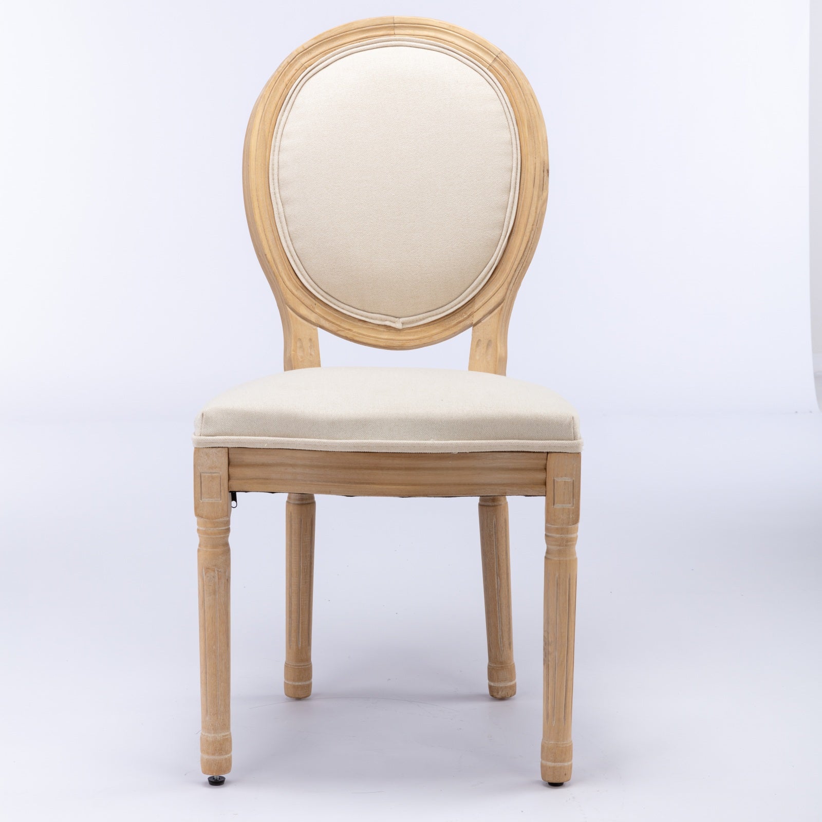 A&A Furniture,French Style Solid Wood Frame Antique Painting Linen Fabric Back Dining Chair,Set of 2,Beige,SW1845BG