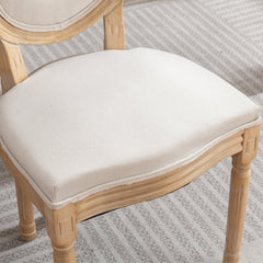 A&A Furniture,French Style Solid Wood Frame Antique Painting Linen Fabric Back Dining Chair,Set of 2,Beige,SW1845BG