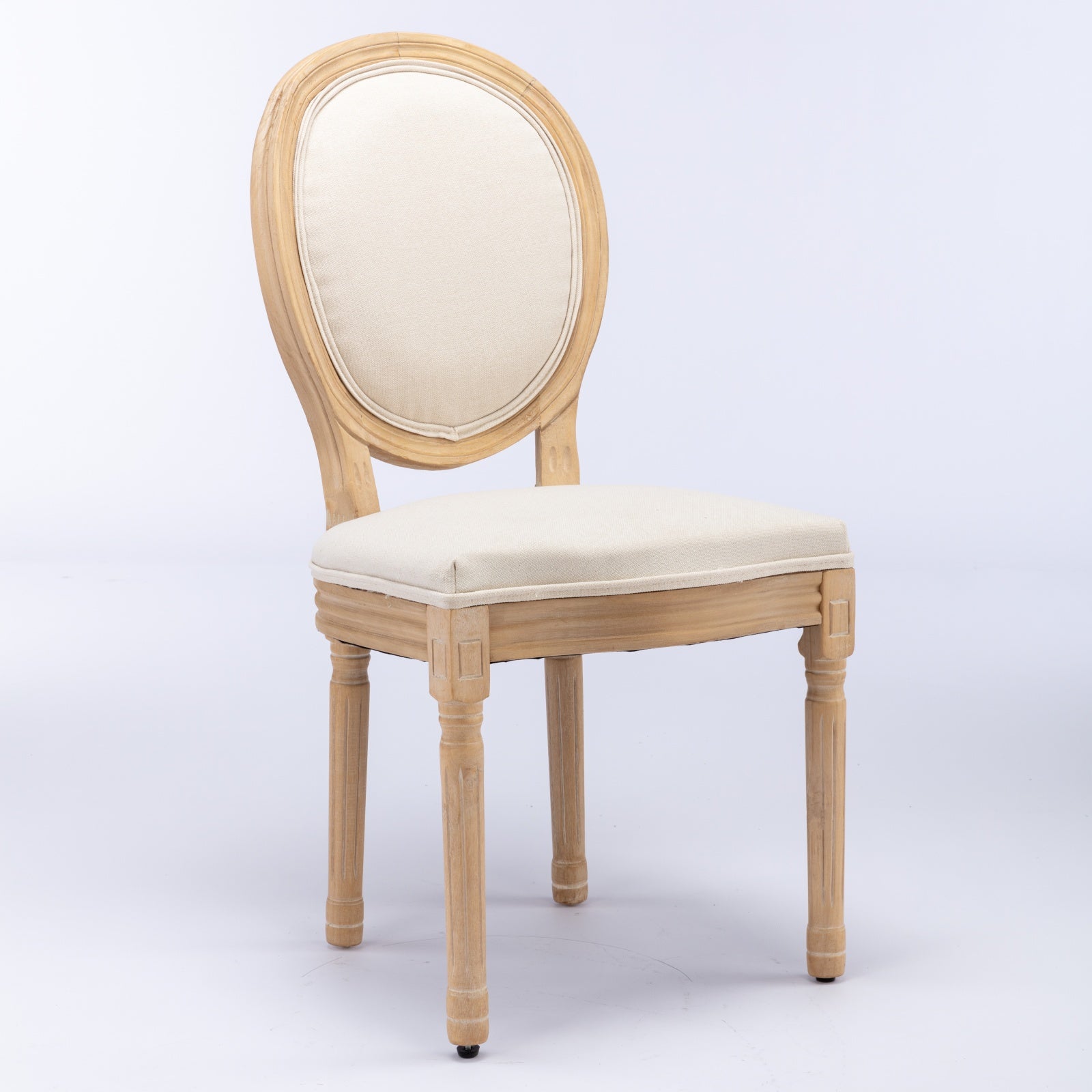 A&A Furniture,French Style Solid Wood Frame Antique Painting Linen Fabric Back Dining Chair,Set of 2,Beige,SW1845BG