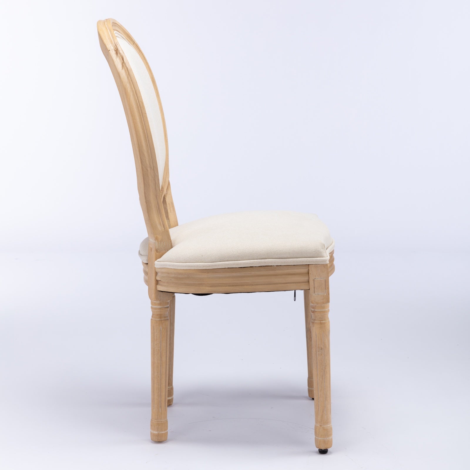 A&A Furniture,French Style Solid Wood Frame Antique Painting Linen Fabric Back Dining Chair,Set of 2,Beige,SW1845BG