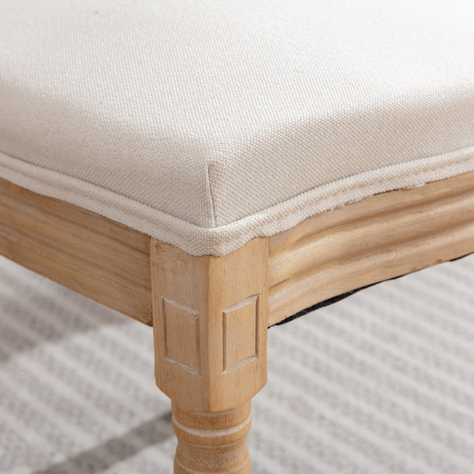 A&A Furniture,French Style Solid Wood Frame Antique Painting Linen Fabric Back Dining Chair,Set of 2,Beige,SW1845BG