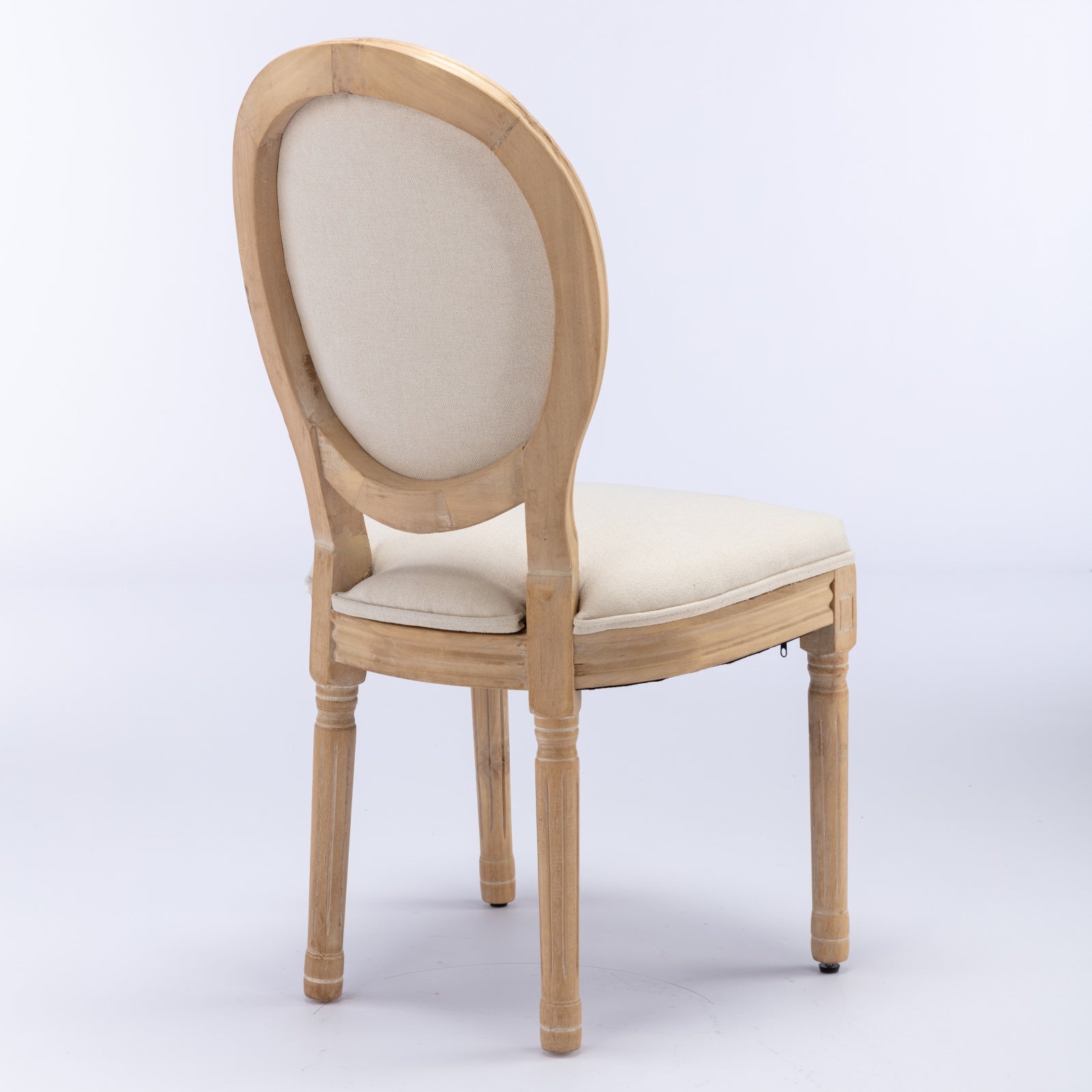 A&A Furniture,French Style Solid Wood Frame Antique Painting Linen Fabric Back Dining Chair,Set of 2,Beige,SW1845BG