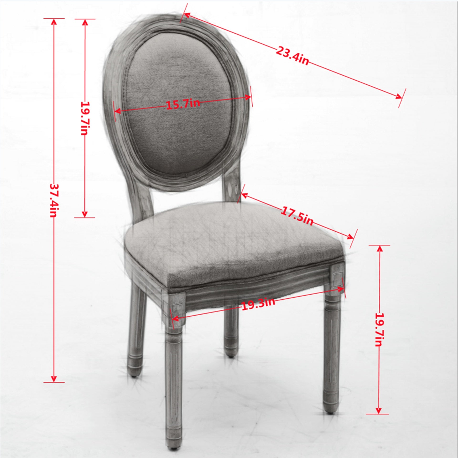A&A Furniture,French Style Solid Wood Frame Antique Painting Linen Fabric Back Dining Chair,Set of 2,Beige,SW1845BG