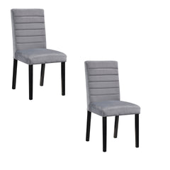 Andy 18 Inch Side Dining Chairs Set of 2, Channel Tufted Gray Velvet, Black Wood