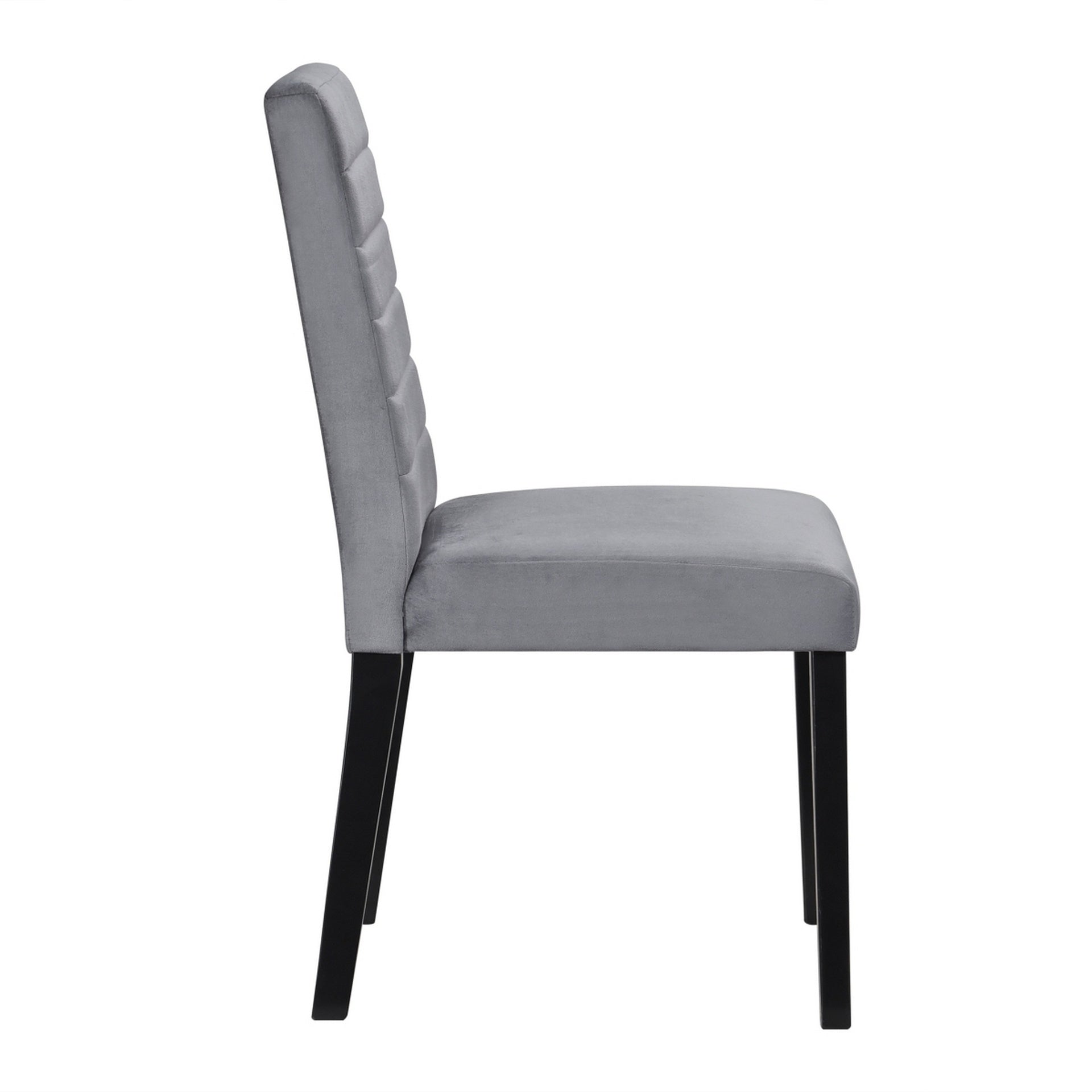 Andy 18 Inch Side Dining Chairs Set of 2, Channel Tufted Gray Velvet, Black Wood