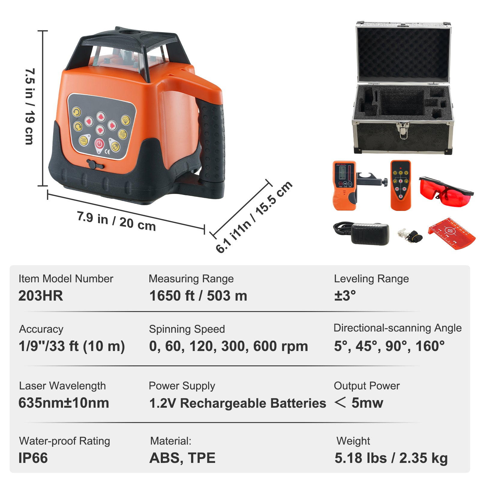 Laser Level, 1650ft, 360 Degree Self Leveling Red Cross Line Laser, 5 Rotation Speeds & 4 Scanning Angles Adjustment, IP66 Waterproof Remote Control Manual Self-leveling Mode, Battery Included