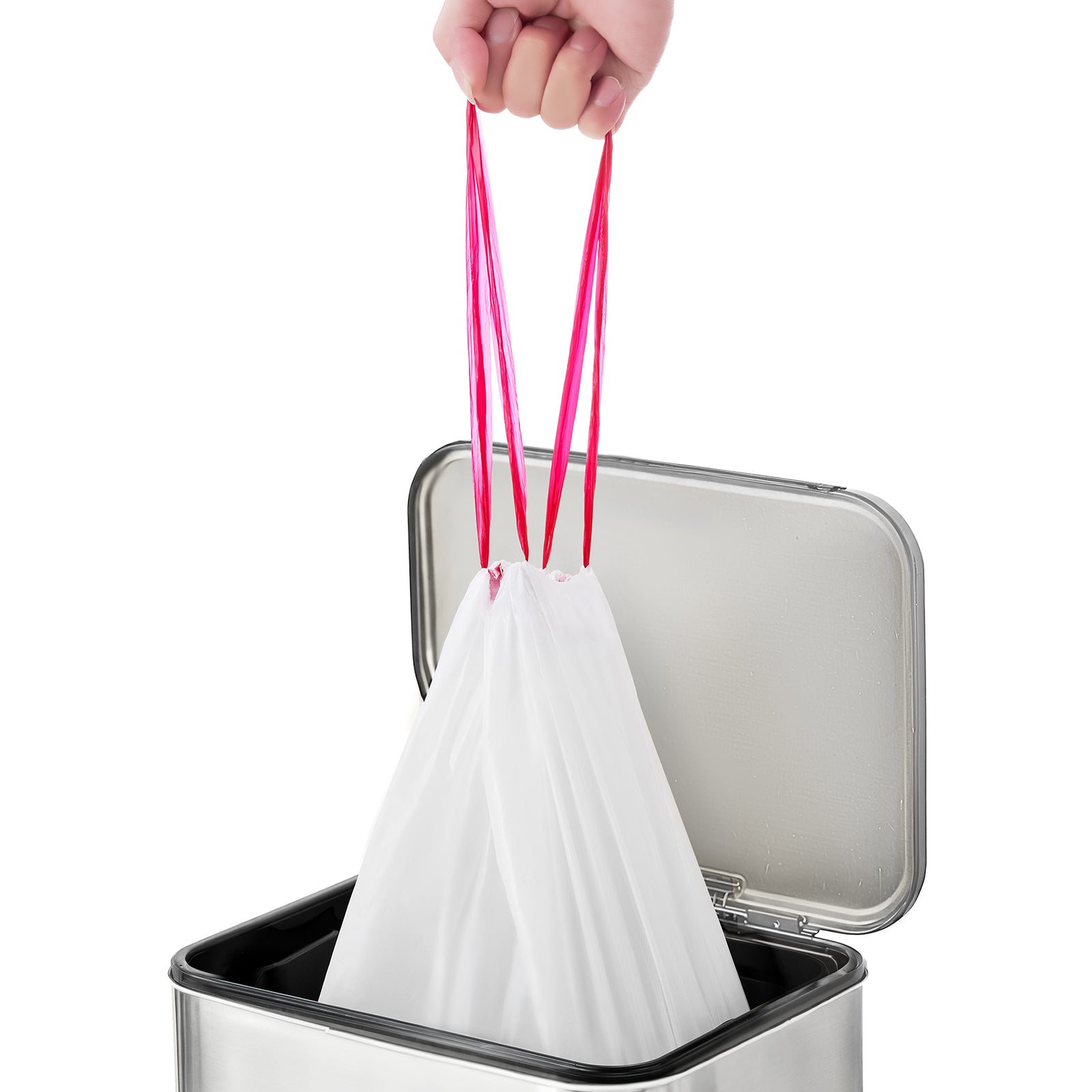 Drawstring Trash Bags, 13 Gallon 110 Count Tall Kitchen Trash Bags, Extra Thick Fresh Scent Garbage Bag, Recyclable Bin Bag with Drawstrings, for Home Kitchen, Office, RV and Camping (White)