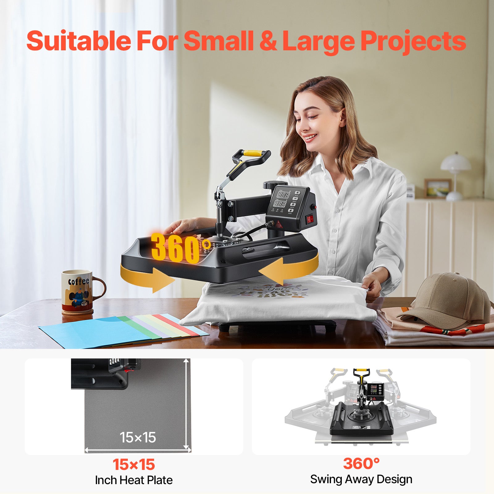Heat Press Machine Sublimation Machine 15 x 15 Inch 8 In 1 Heat Press Set Black