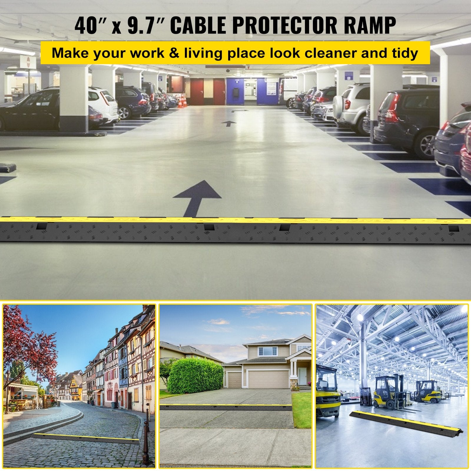 Cable Protector Ramp, 5 Packs 2 Channels Speed Bump Hump, Rubber Modular Speed Bump Rated 11000 LBS Load Capacity, Protective Wire Cord Ramp Driveway Rubber Traffic Speed Bumps Cable Protector