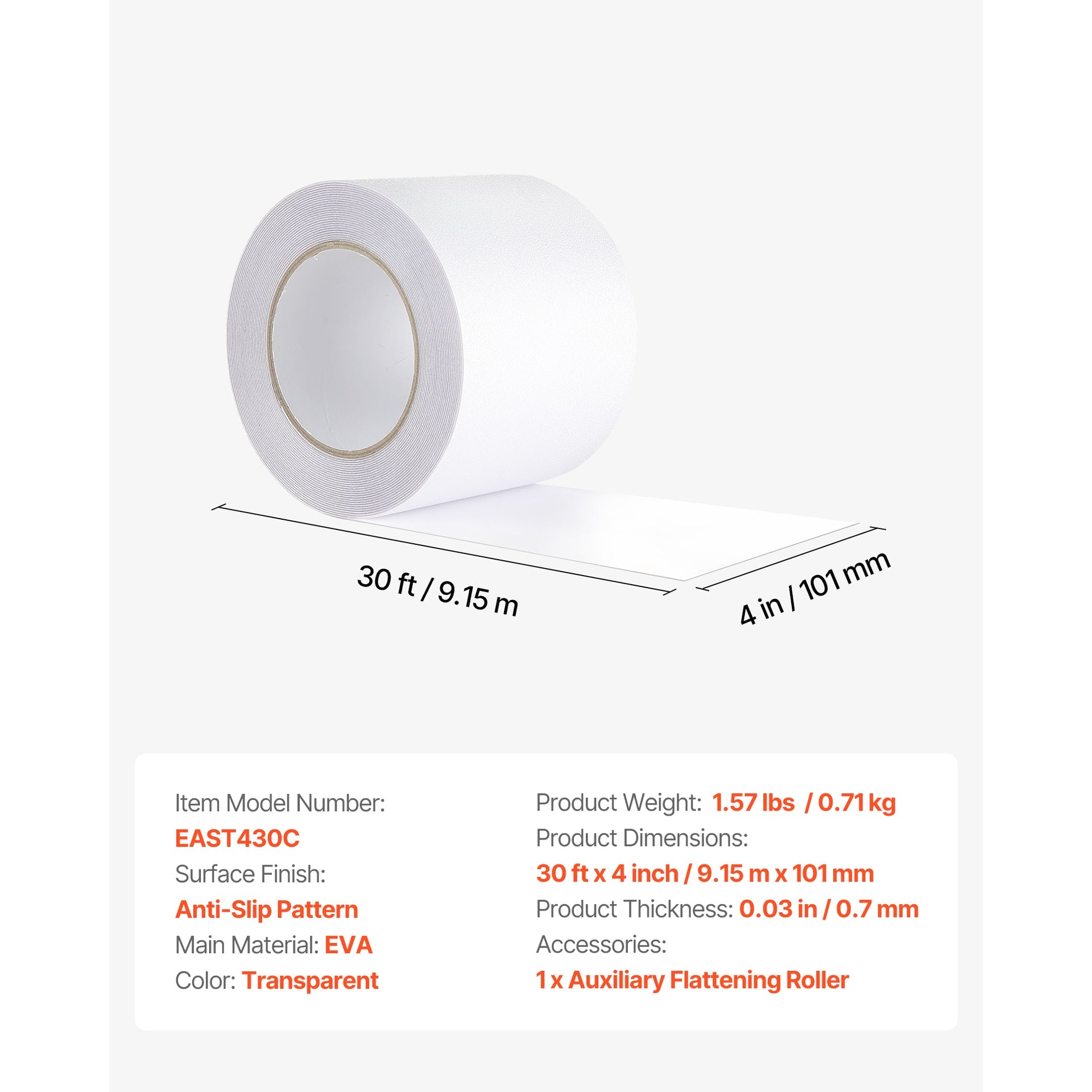 Anti-Slip Tape 30FT x 4inch Transparent Non-Slip Grip Tape Traction Treads