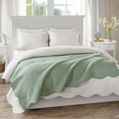 Oversized Quilted Throw with Scalloped Edges Seafoam 60x72"