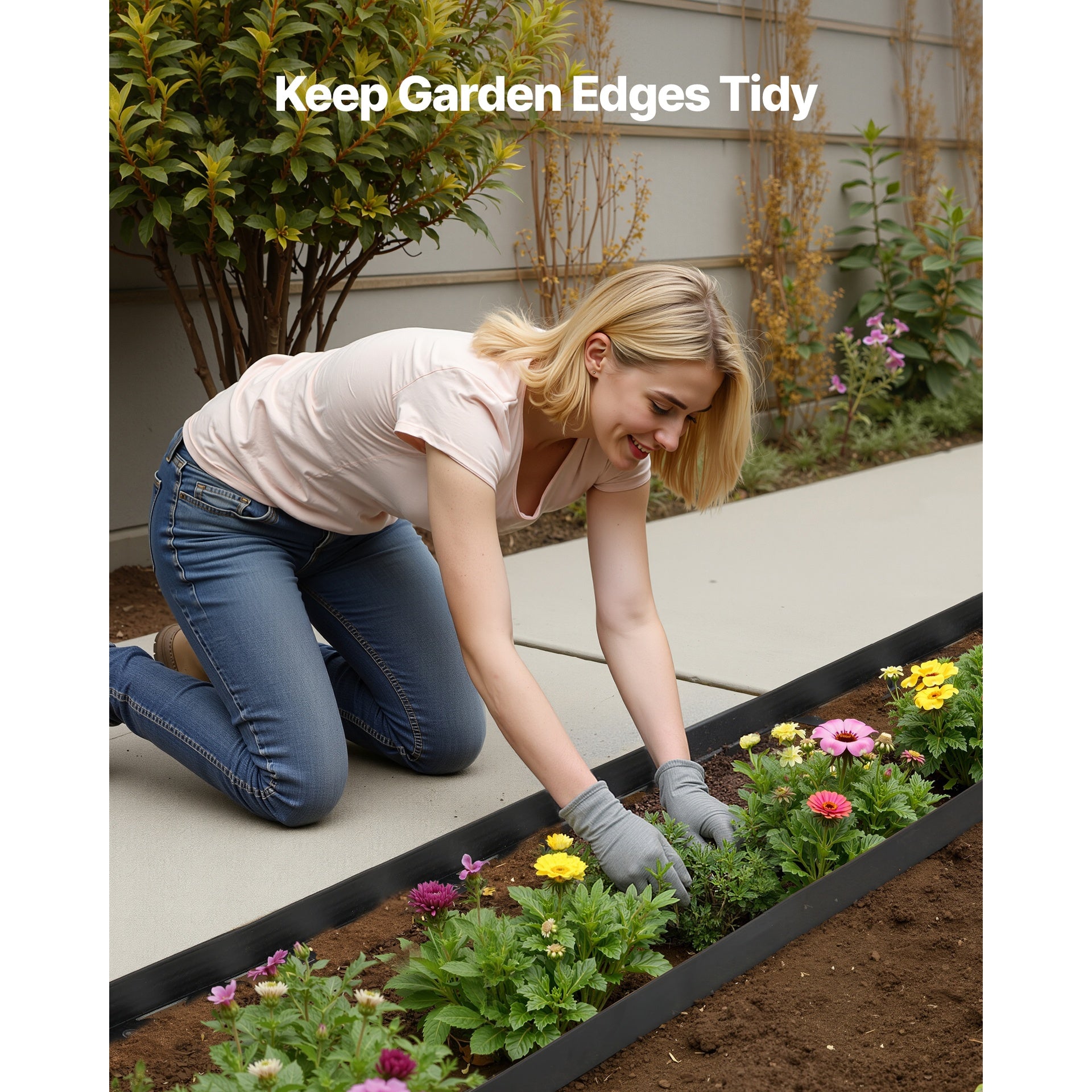 Landscape Edging 100 ft x 1.5 in L-Shaped Plastic Garden Border No Dig