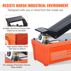 Air Hydraulic Pump, 10,000 PSI 1/2 Gal Reservoir, NPT 3/8" Oil Outlet, NPT 1/4" Inlet, 6.6 ft Pipe, Foot Actuated Hydraulic Pump Air Treadle for Auto Body Frame Machines and Pulling Post, Orange