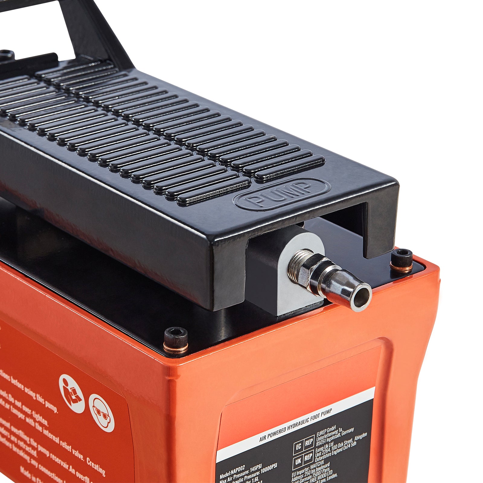 Air Hydraulic Pump, 10,000 PSI 1/2 Gal Reservoir, NPT 3/8" Oil Outlet, NPT 1/4" Inlet, 6.6 ft Pipe, Foot Actuated Hydraulic Pump Air Treadle for Auto Body Frame Machines and Pulling Post, Orange