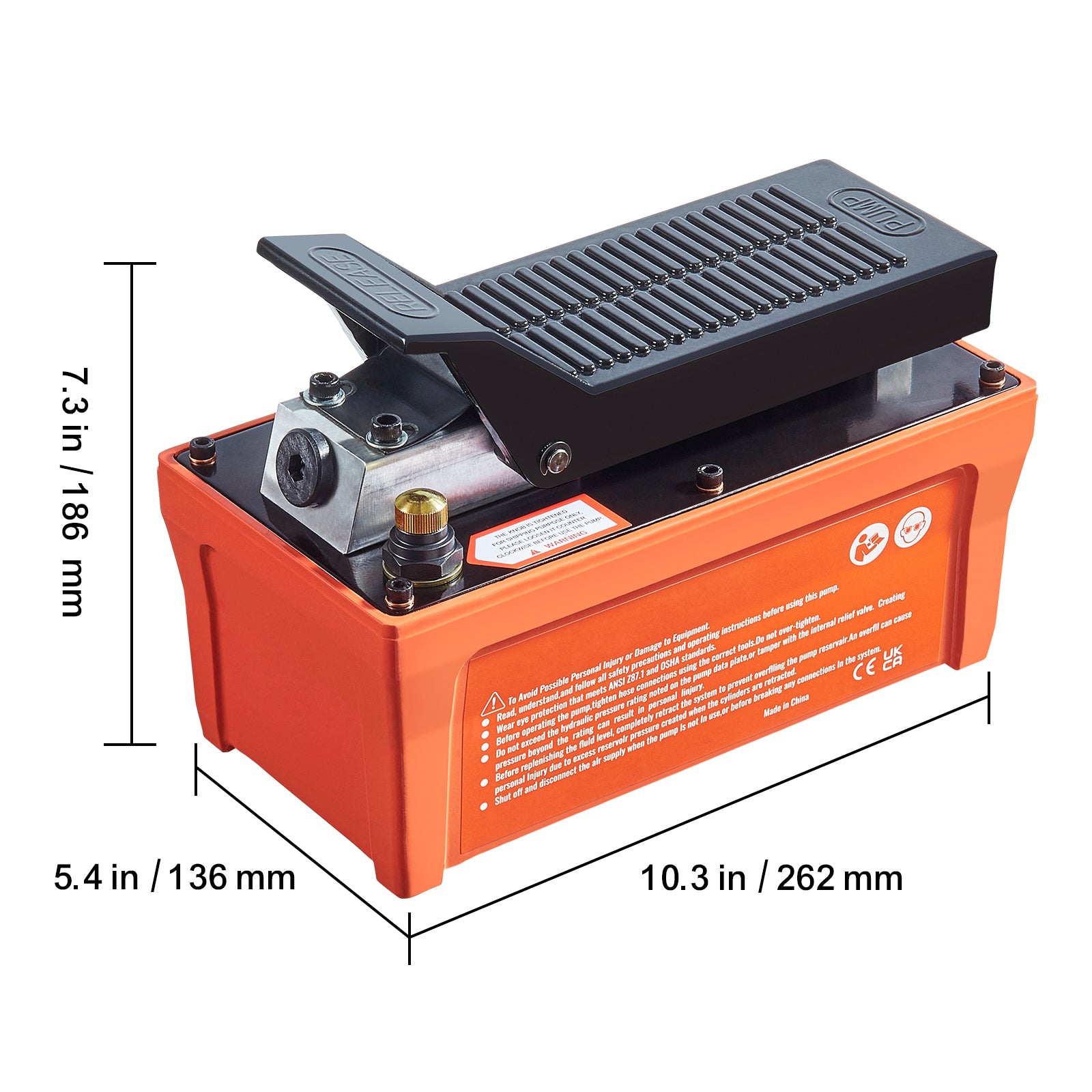 Air Hydraulic Pump, 10,000 PSI 1/2 Gal Reservoir, NPT 3/8" Oil Outlet, NPT 1/4" Inlet, 6.6 ft Pipe, Foot Actuated Hydraulic Pump Air Treadle for Auto Body Frame Machines and Pulling Post, Orange