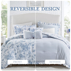 5 Pieces Full/Queen Comforter Set with Decorative Pillows,Blue