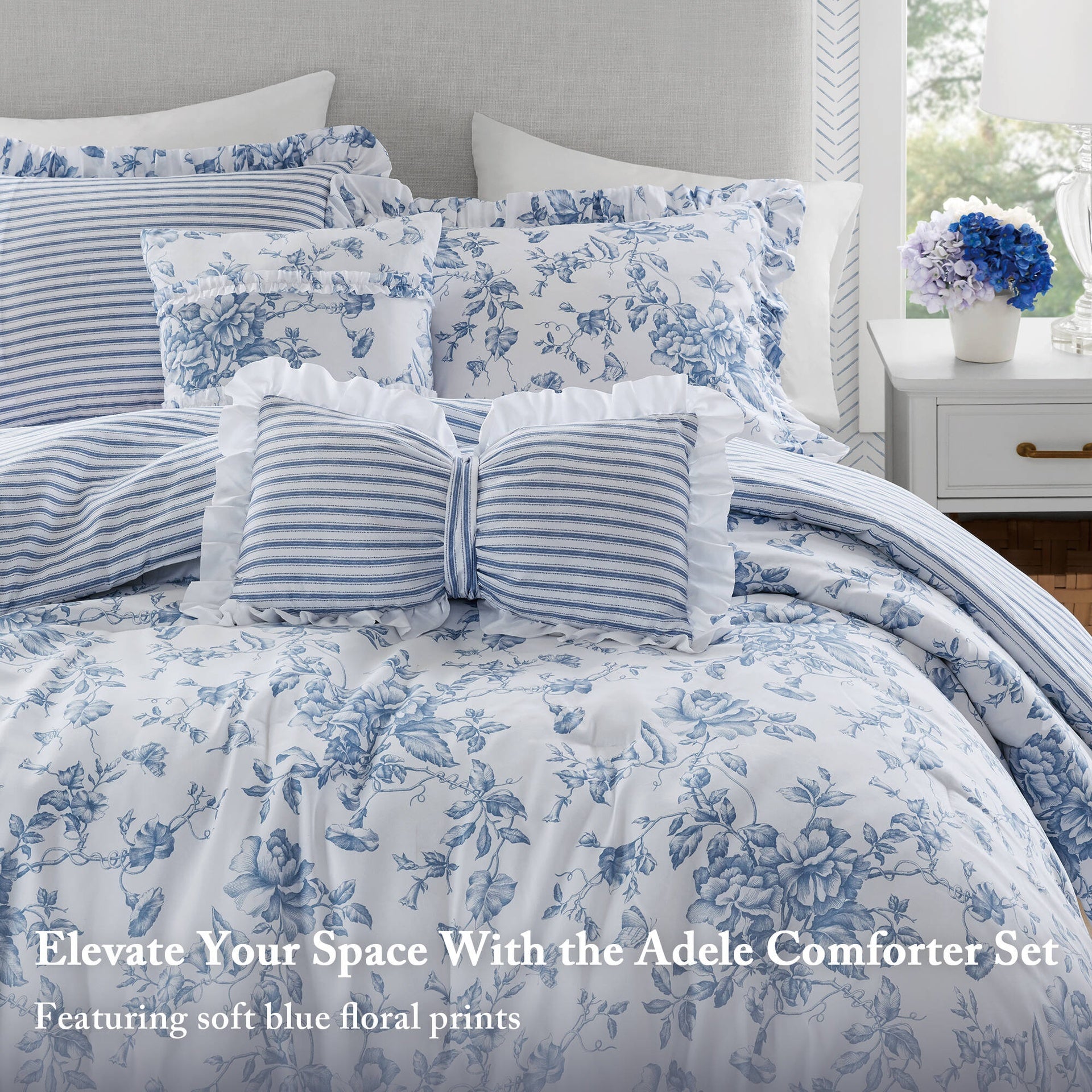 5 Pieces Full/Queen Comforter Set with Decorative Pillows,Blue