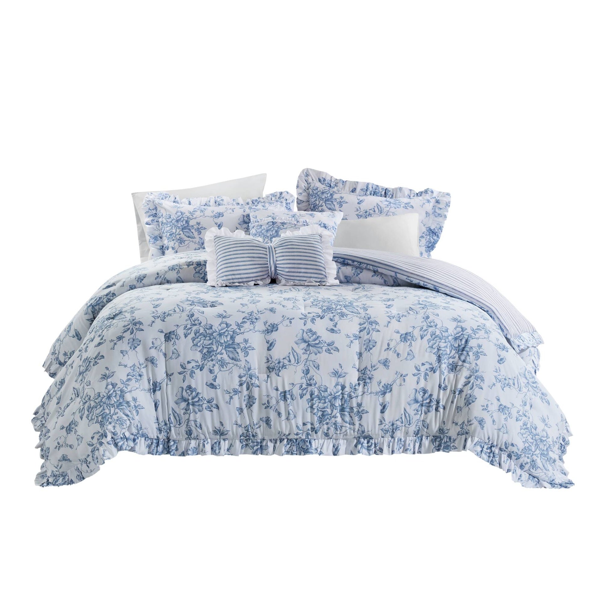 5 Pieces Full/Queen Comforter Set with Decorative Pillows,Blue