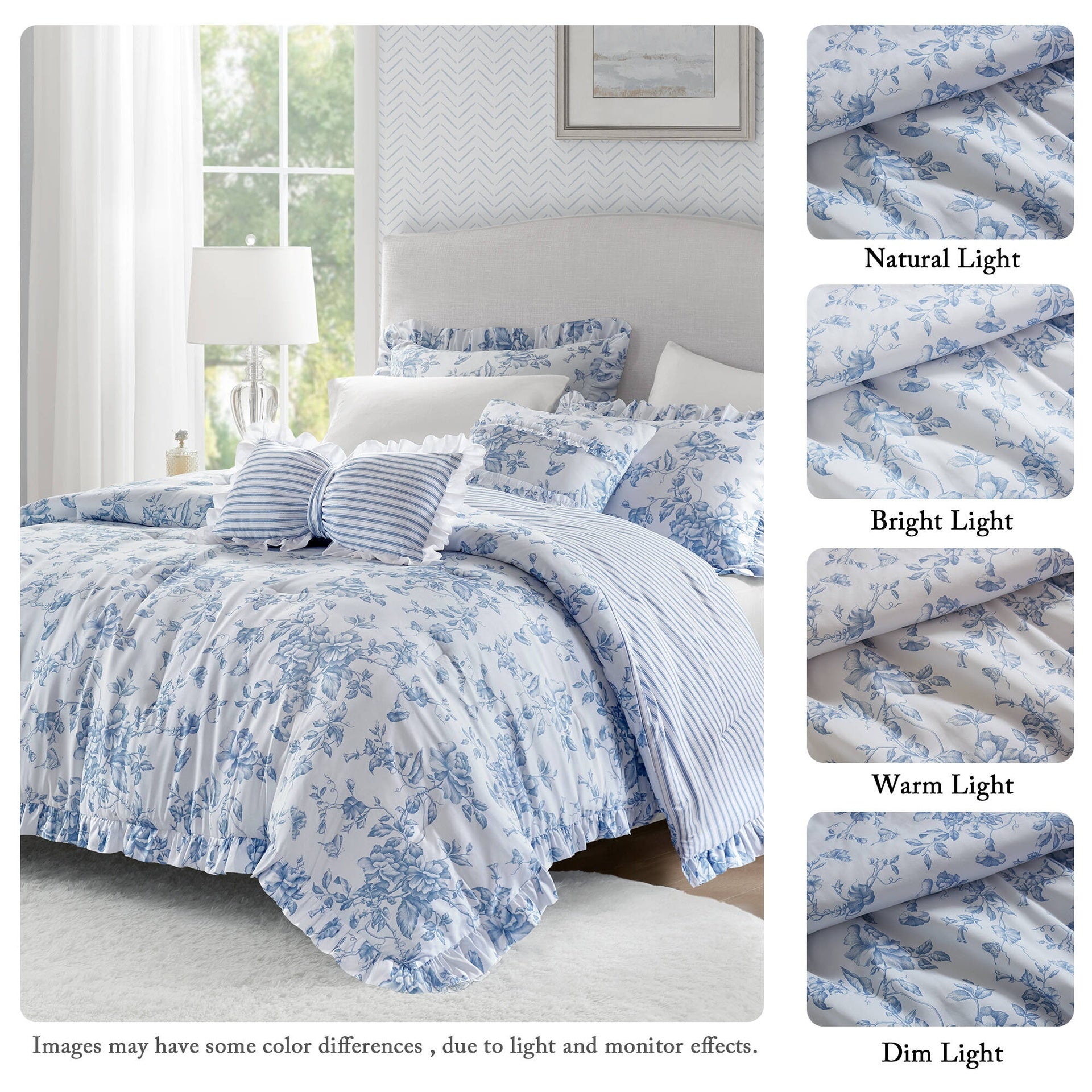 5 Pieces Full/Queen Comforter Set with Decorative Pillows,Blue