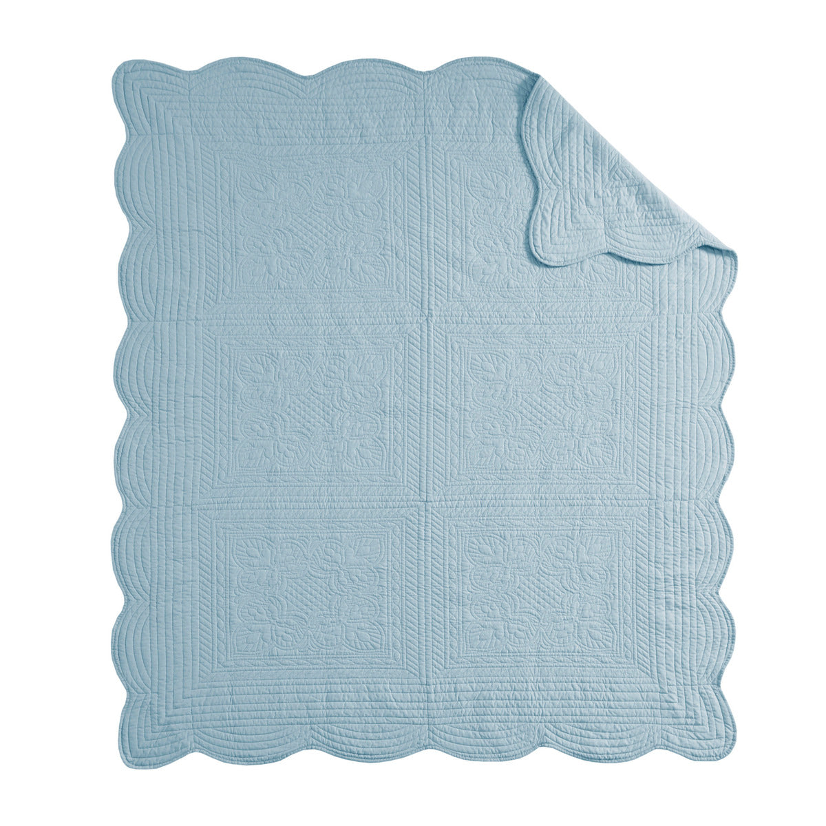 Oversized Quilted Throw with Scalloped Edges Blue 60x72"