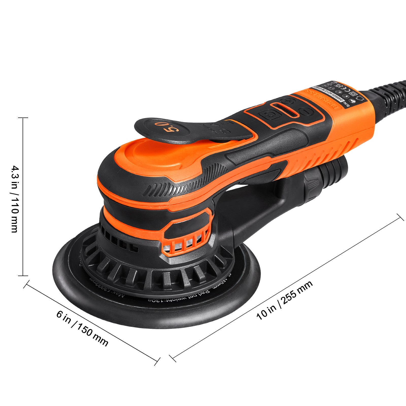 Random Orbital Sander 5" & 6" Brushless Orbital Sander Sander 10000PRM 6 Speed