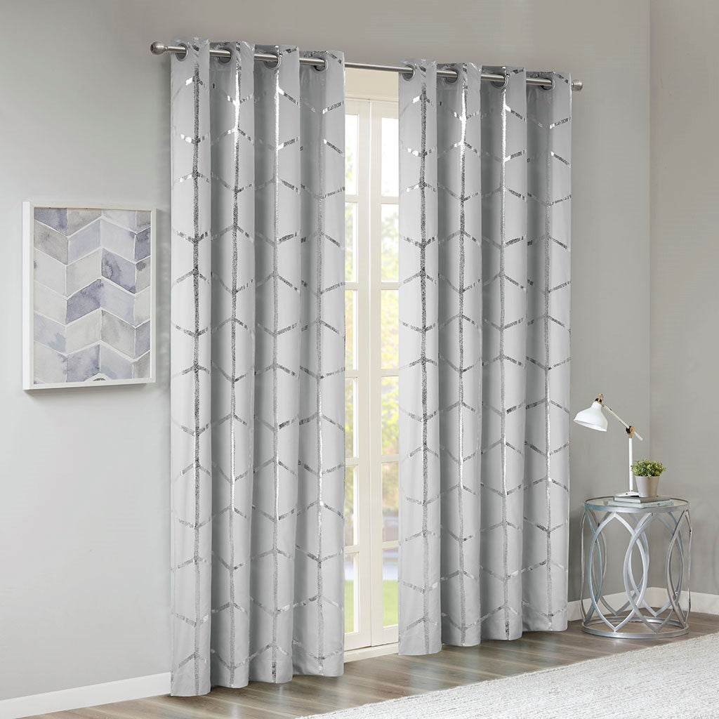 Total Blackout Metallic Print Grommet Top Curtain Panel(Only 1 Pc Panel)