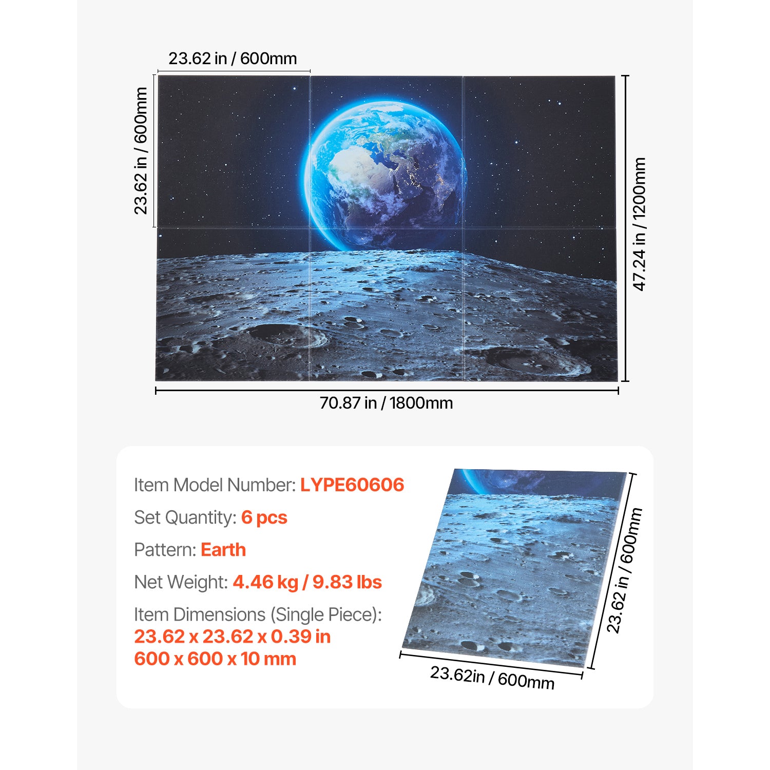 6 Pack Art Acoustic Panels 23.6 x 23.6 inch Self Adhesive for Home Earth