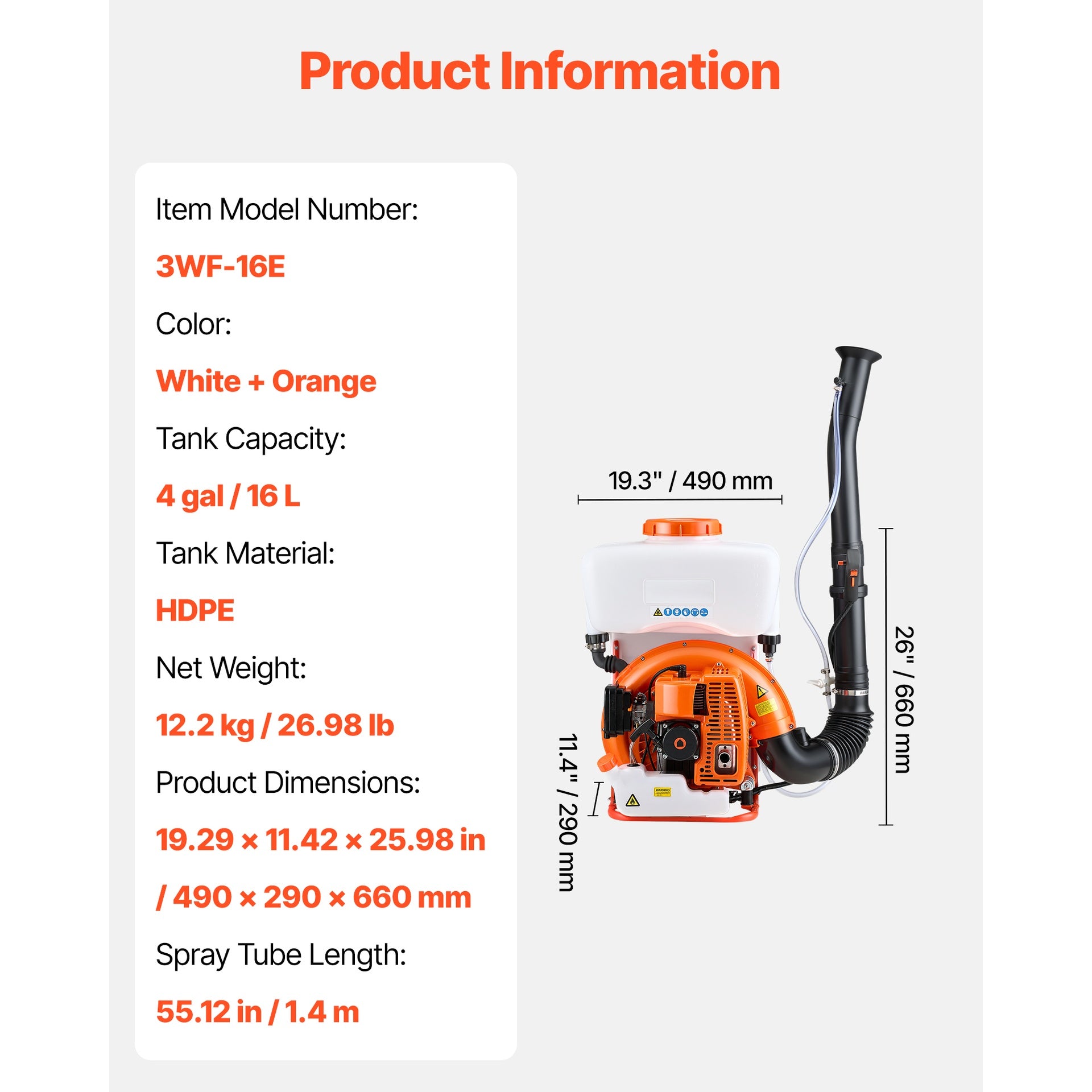 Backpack Fogger Sprayer, 63CC 3HP Engine, Gas Powered Fogger Sprayer with 4 Gallon Tank, Powder and Liquid Mister Duster System for Effective Fleas Ticks Critters Control, Gardening & Farming