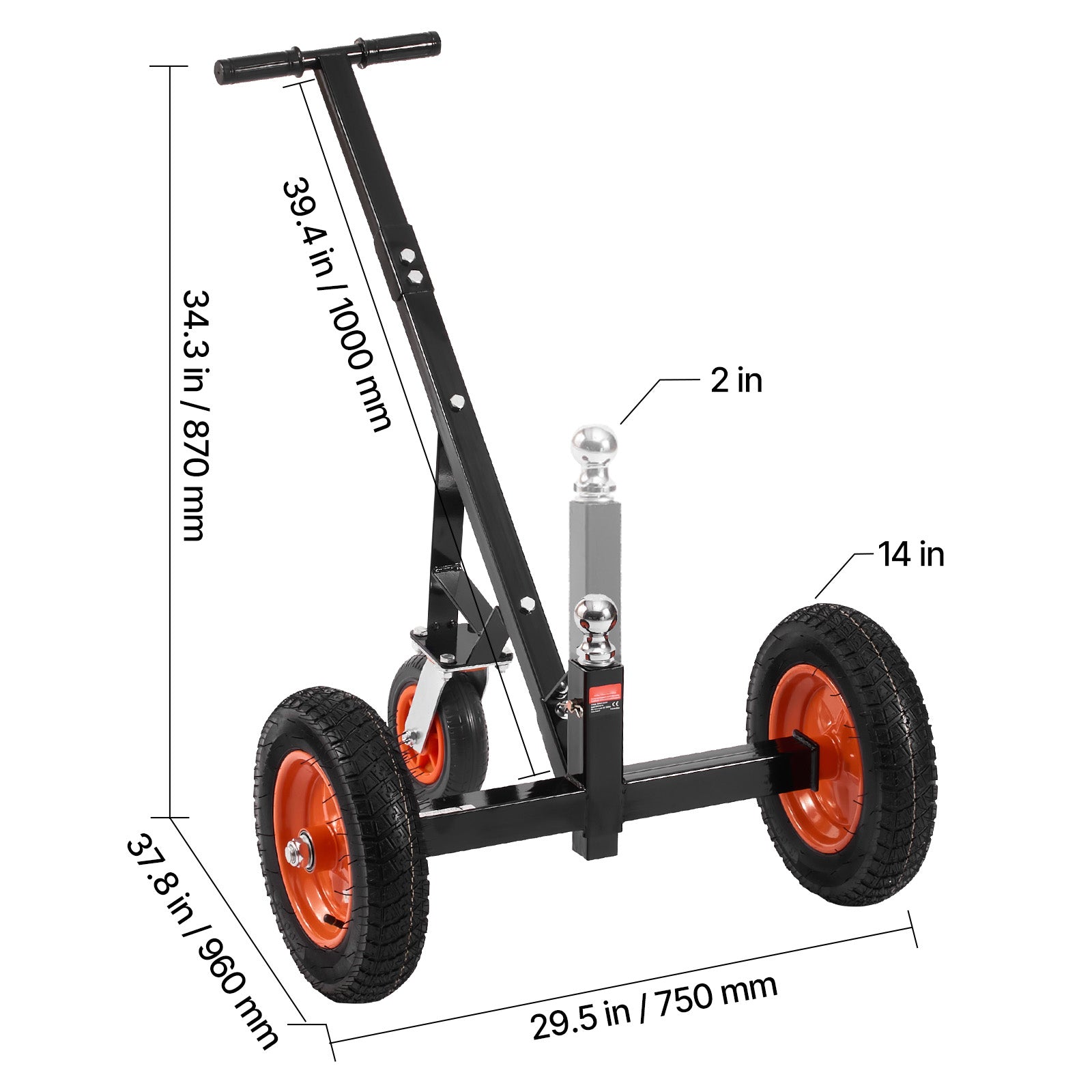 1000lbs Trailer Dolly 16.7 and 22 in Adjustable Height 2 in Ball 14 in Tires