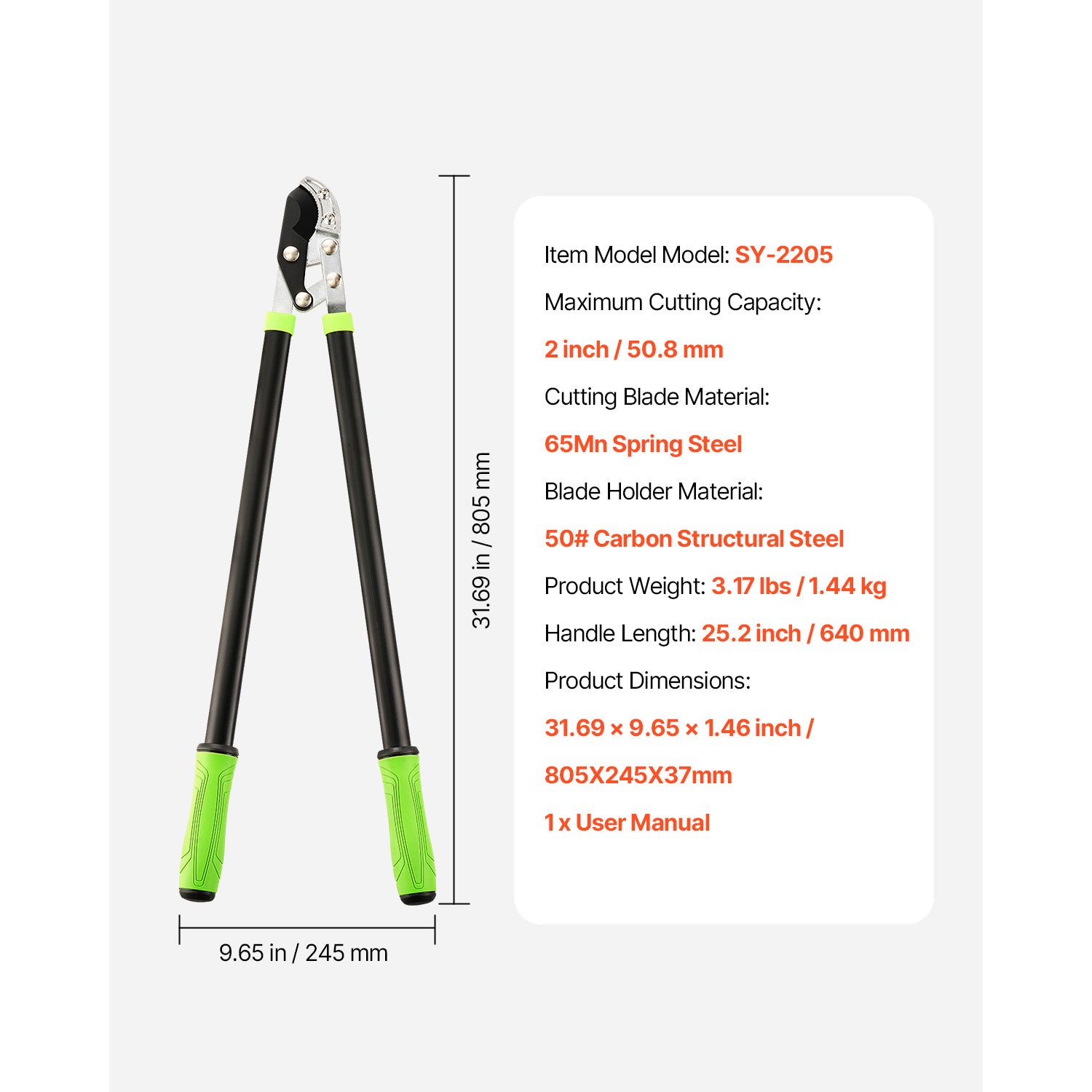 32 inch Loppers for Tree Trimming Branch Cutter Steel Heavy Duty to 2 inch Dia