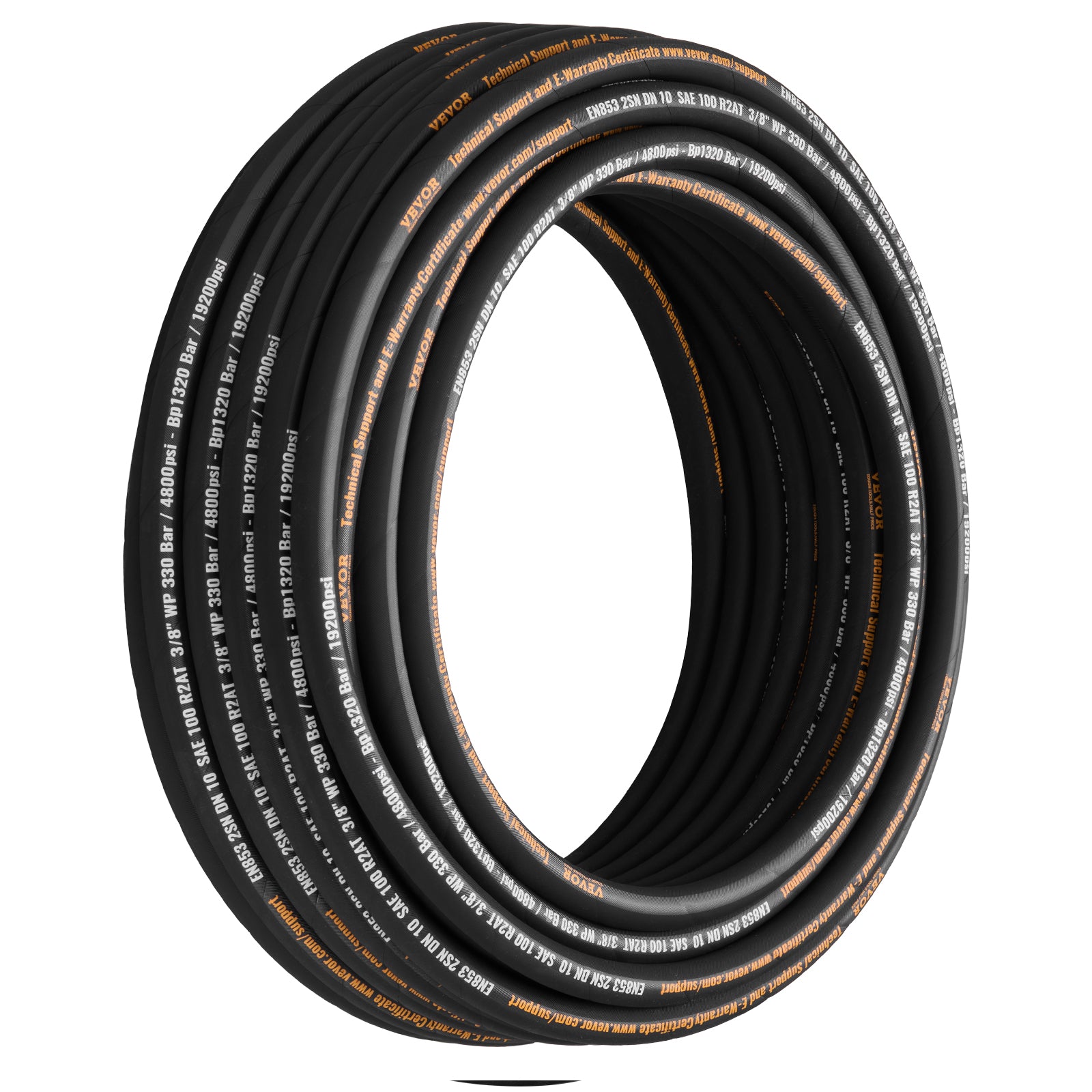 Hydraulic Hose 3/8 inch x 100 ft, Coiled Hydraulic Hose 4800 PSI, Rubber Hydraulic Hose with 2 High-Tensile Steel Wire Braid, Bulk Hydraulic Hose -20°C to 140°C, Hydraulic Oil Flexible Hose