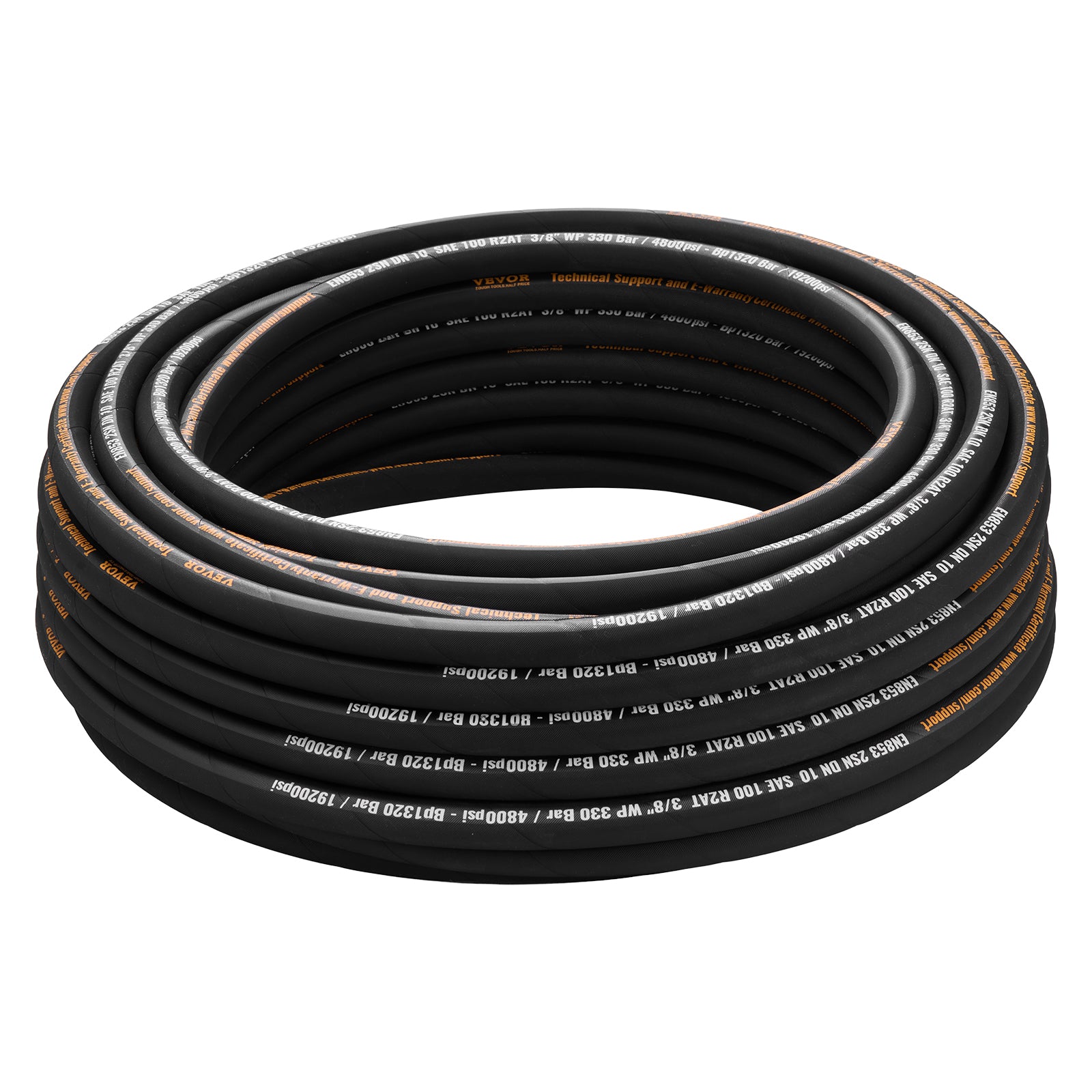 Hydraulic Hose 3/8 inch x 100 ft, Coiled Hydraulic Hose 4800 PSI, Rubber Hydraulic Hose with 2 High-Tensile Steel Wire Braid, Bulk Hydraulic Hose -20°C to 140°C, Hydraulic Oil Flexible Hose