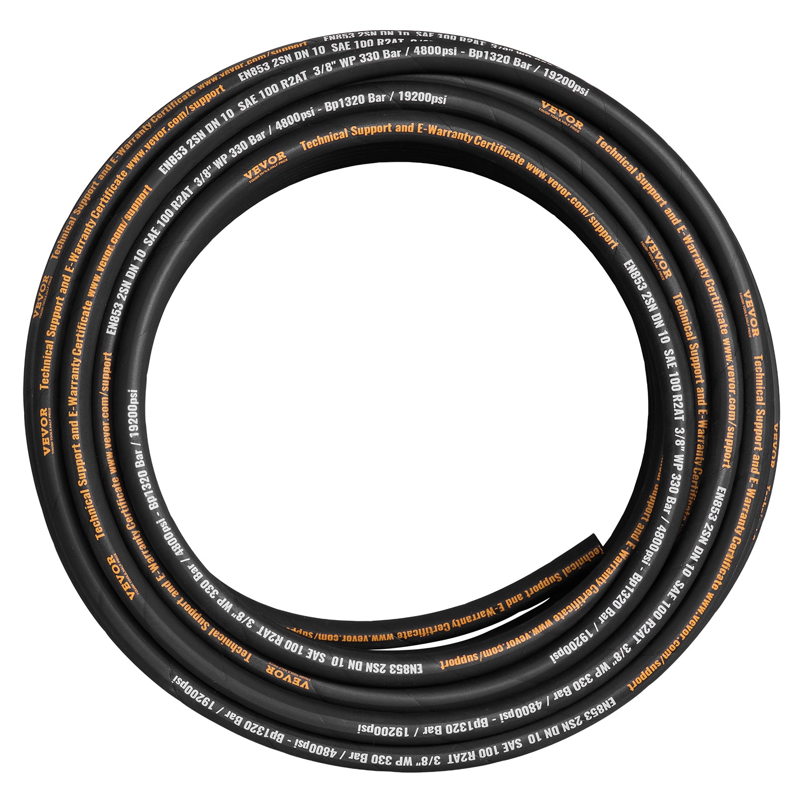 Hydraulic Hose 3/8 inch x 100 ft, Coiled Hydraulic Hose 4800 PSI, Rubber Hydraulic Hose with 2 High-Tensile Steel Wire Braid, Bulk Hydraulic Hose -20°C to 140°C, Hydraulic Oil Flexible Hose