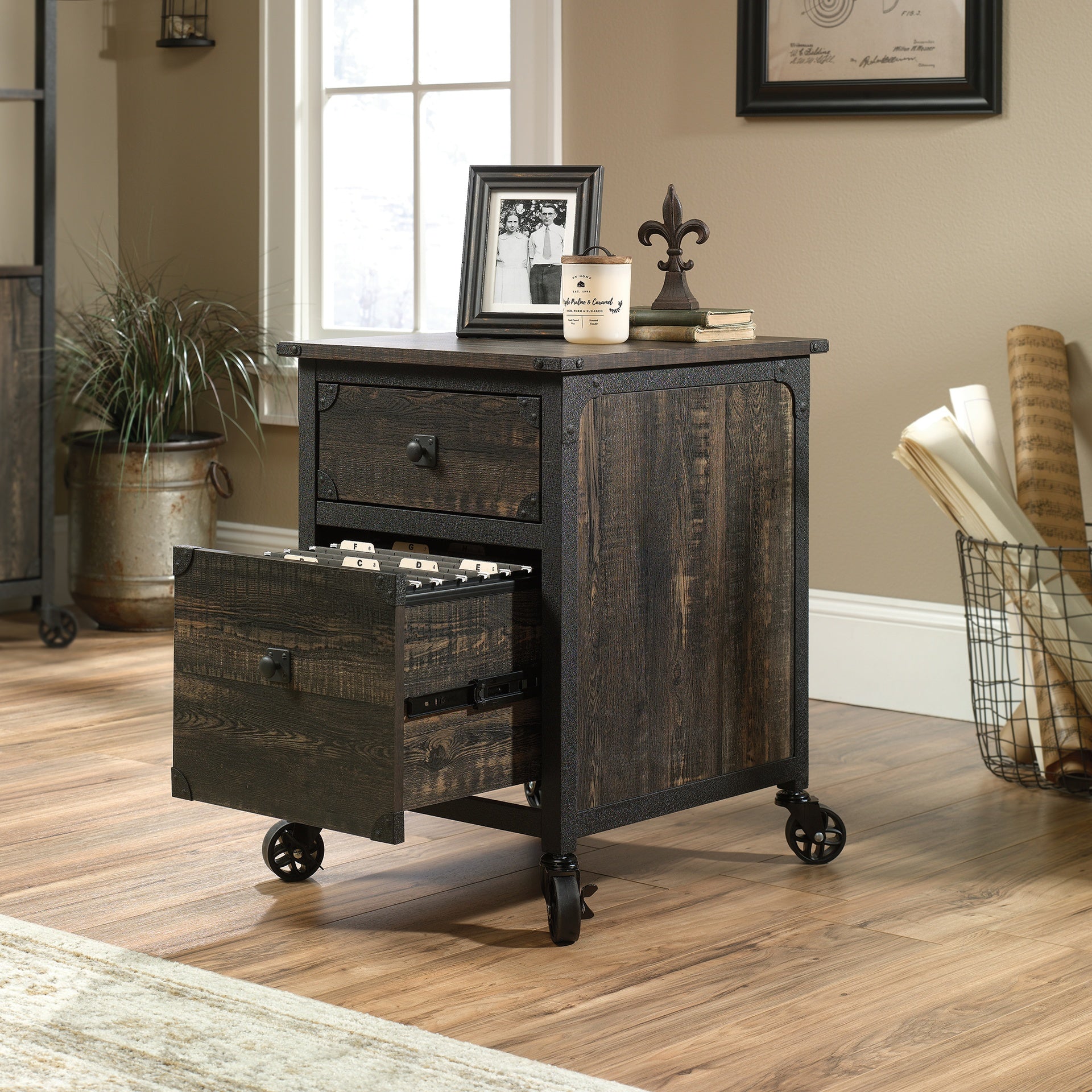 File Pedestal with Smooth-Glide Drawer, Dark Oak finish
