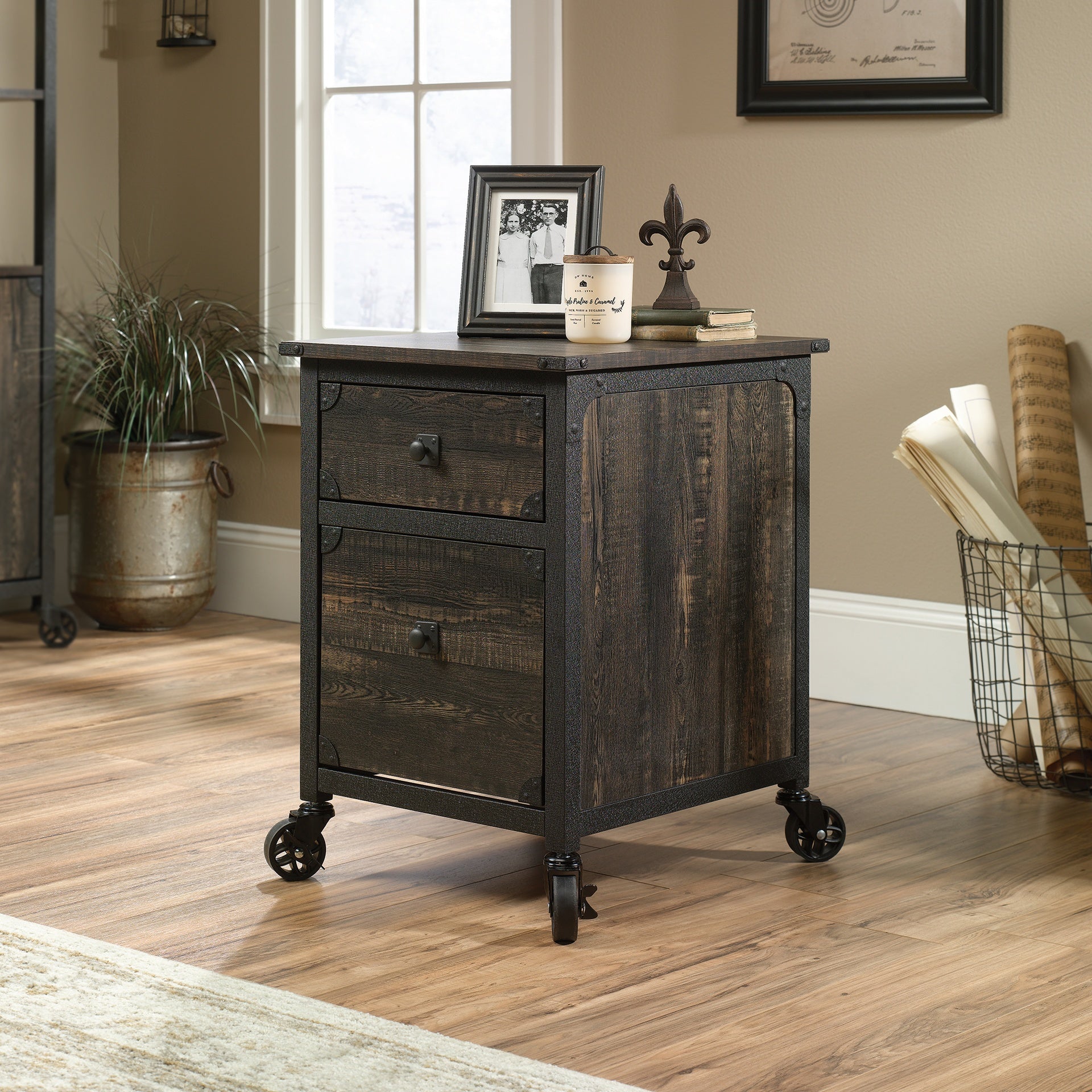 File Pedestal with Smooth-Glide Drawer, Dark Oak finish