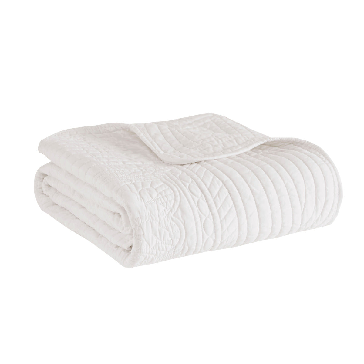 Oversized Quilted Throw with Scalloped Edges White 60x72"
