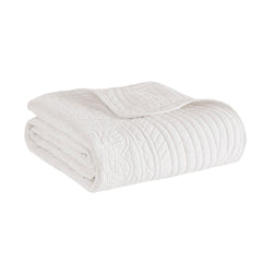 Oversized Quilted Throw with Scalloped Edges White 60x72"