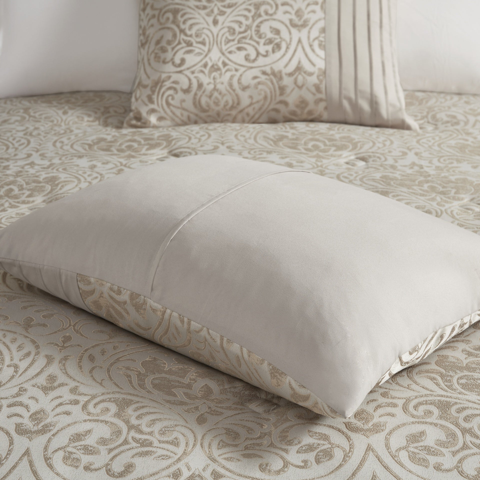 12 Piece Jacquard Comforter Set with Bed Sheets Khaki King