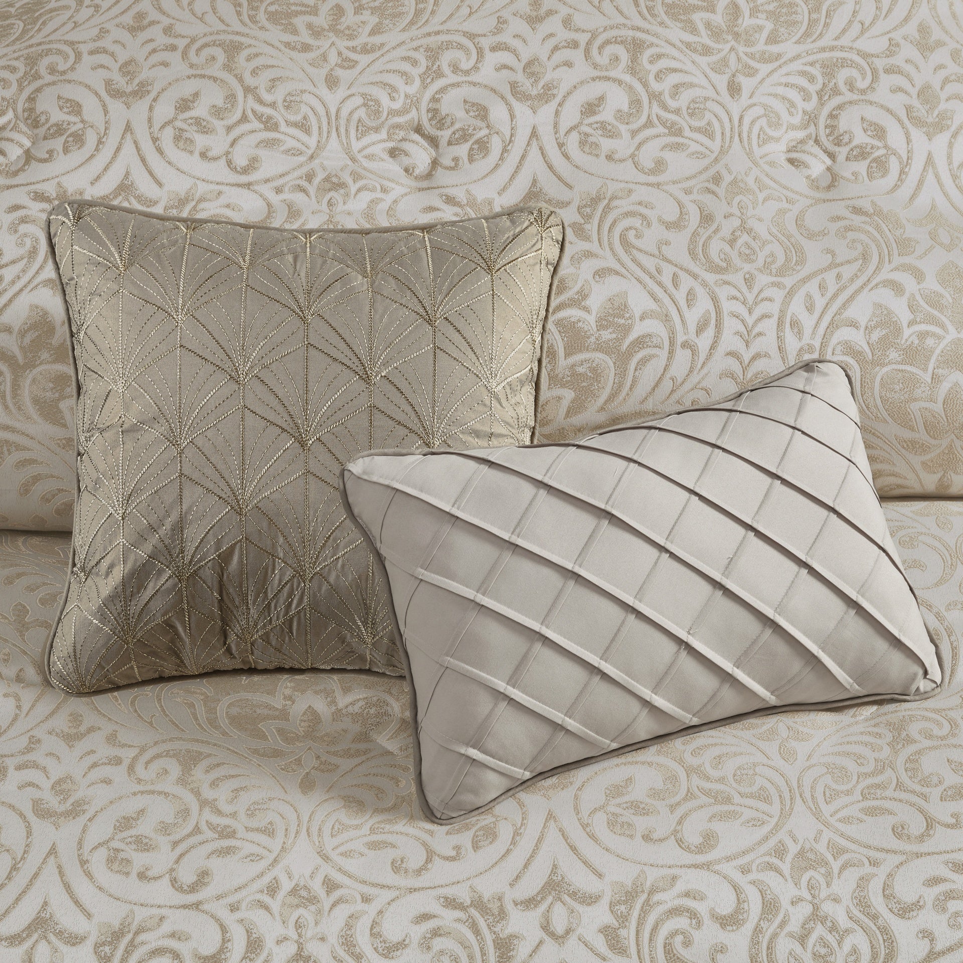 12 Piece Jacquard Comforter Set with Bed Sheets Khaki King