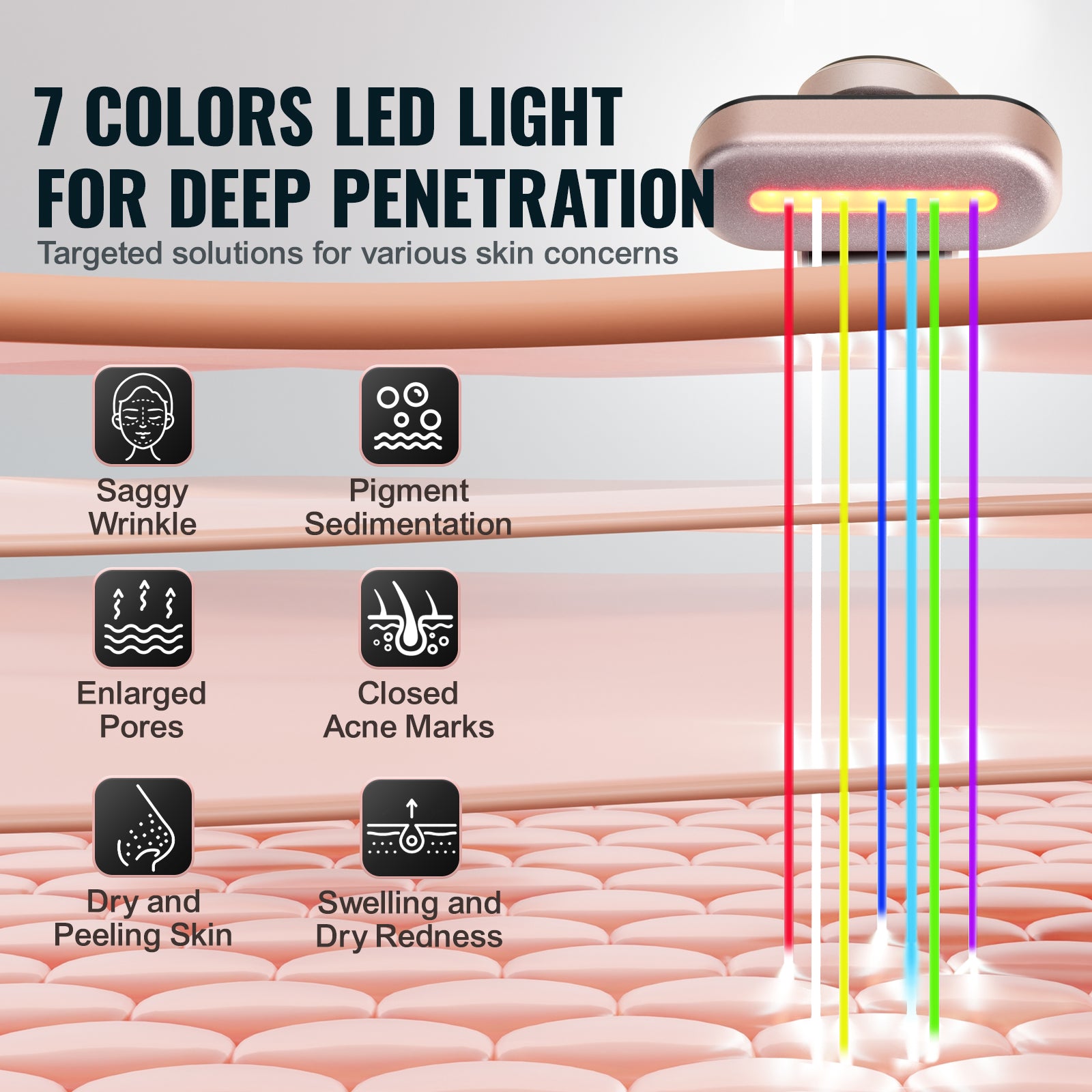 Red Light Therapy Facial Wand, 7-Color LED Facial Therapy Device with Heating Function,Featuring Microcurrent Vibration Massage, Portable LED Beauty Wand for Face and Neck