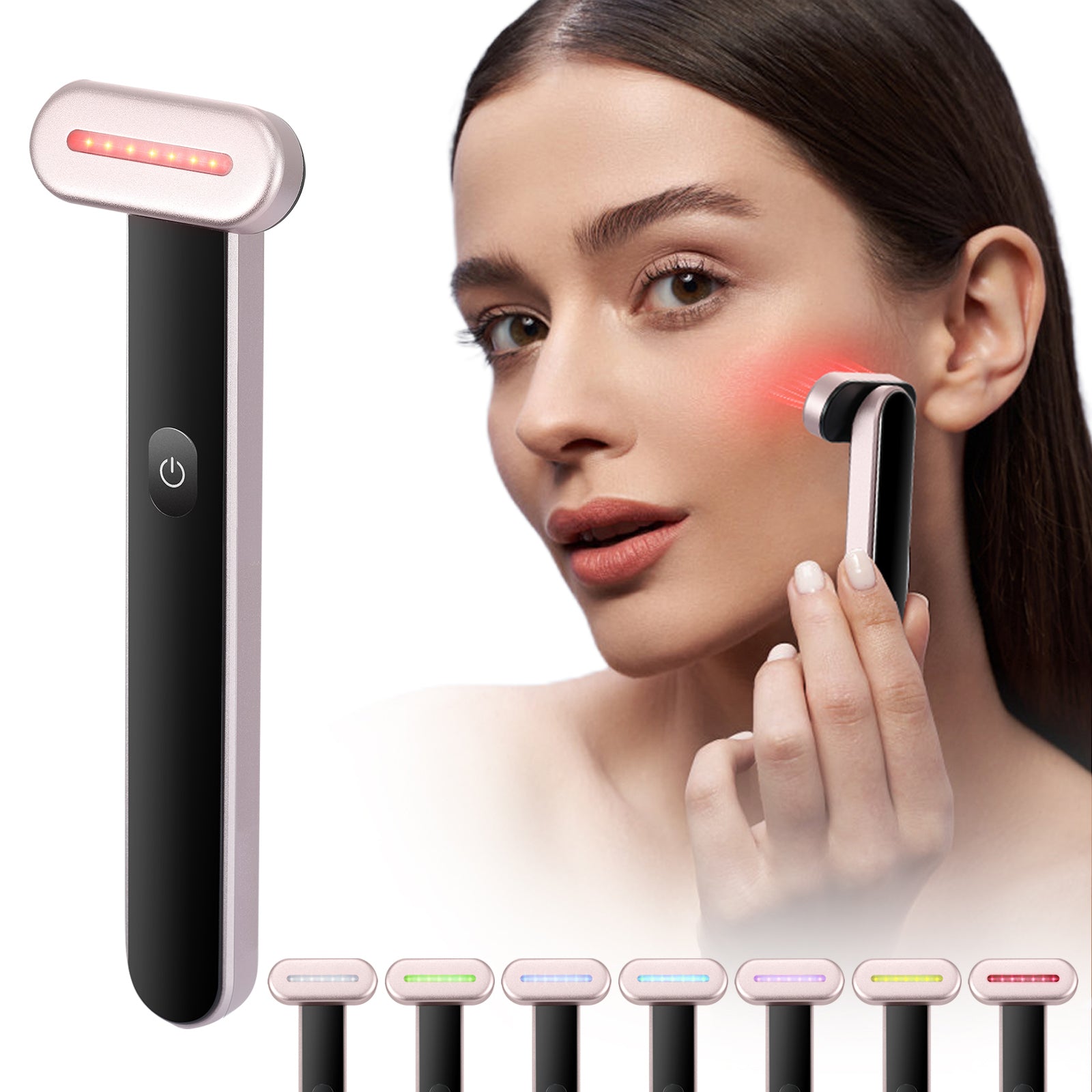 Red Light Therapy Facial Wand, 7-Color LED Facial Therapy Device with Heating Function,Featuring Microcurrent Vibration Massage, Portable LED Beauty Wand for Face and Neck